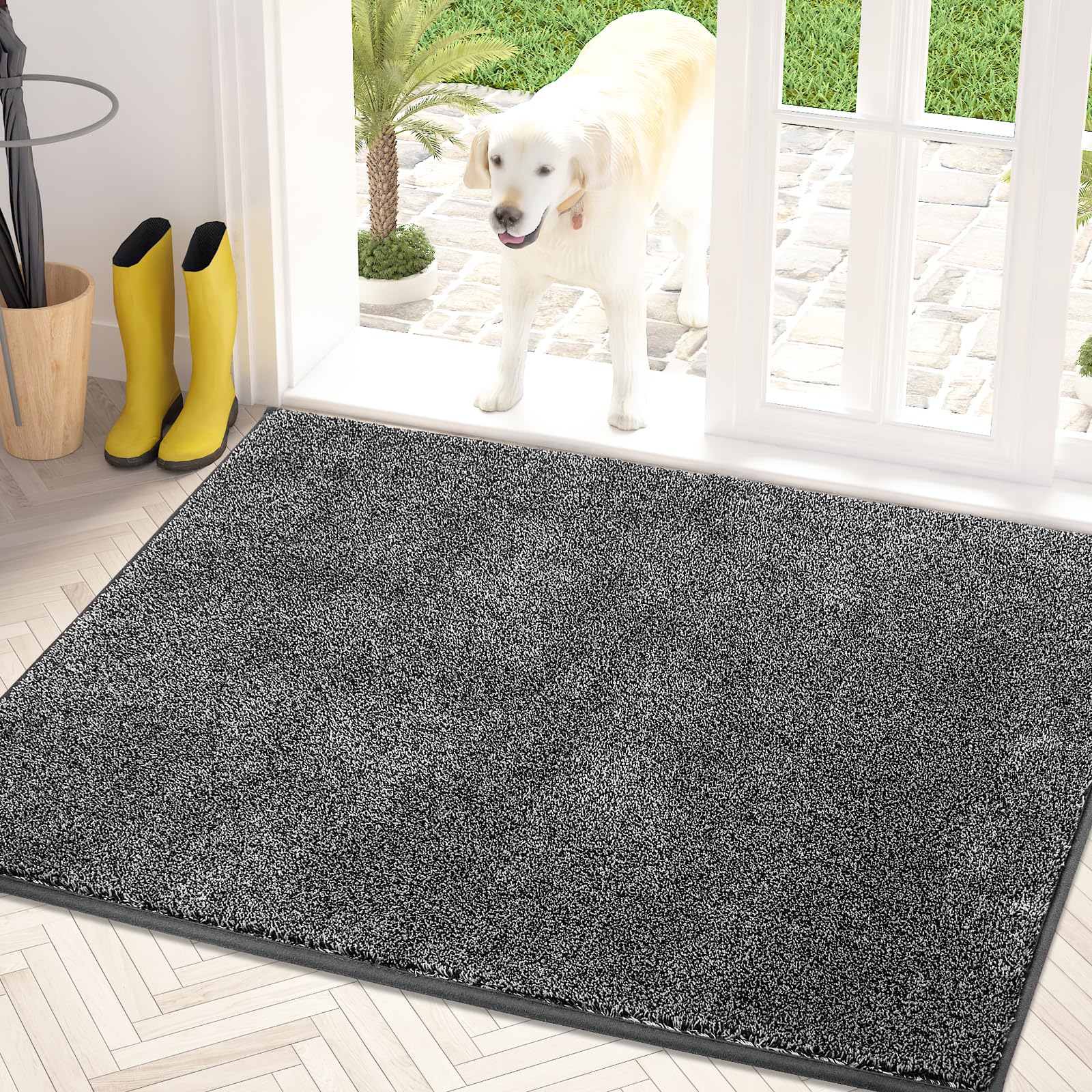 PURRUGS Dirt Trapping Door Mat 24" x 35.5", Non-Slip Machine Washable Entryway Rug, Dog Doormat, Indoor Front Door Mat, Super Absorbent Entry Rug for Muddy Shoes & Paws, Charcoal