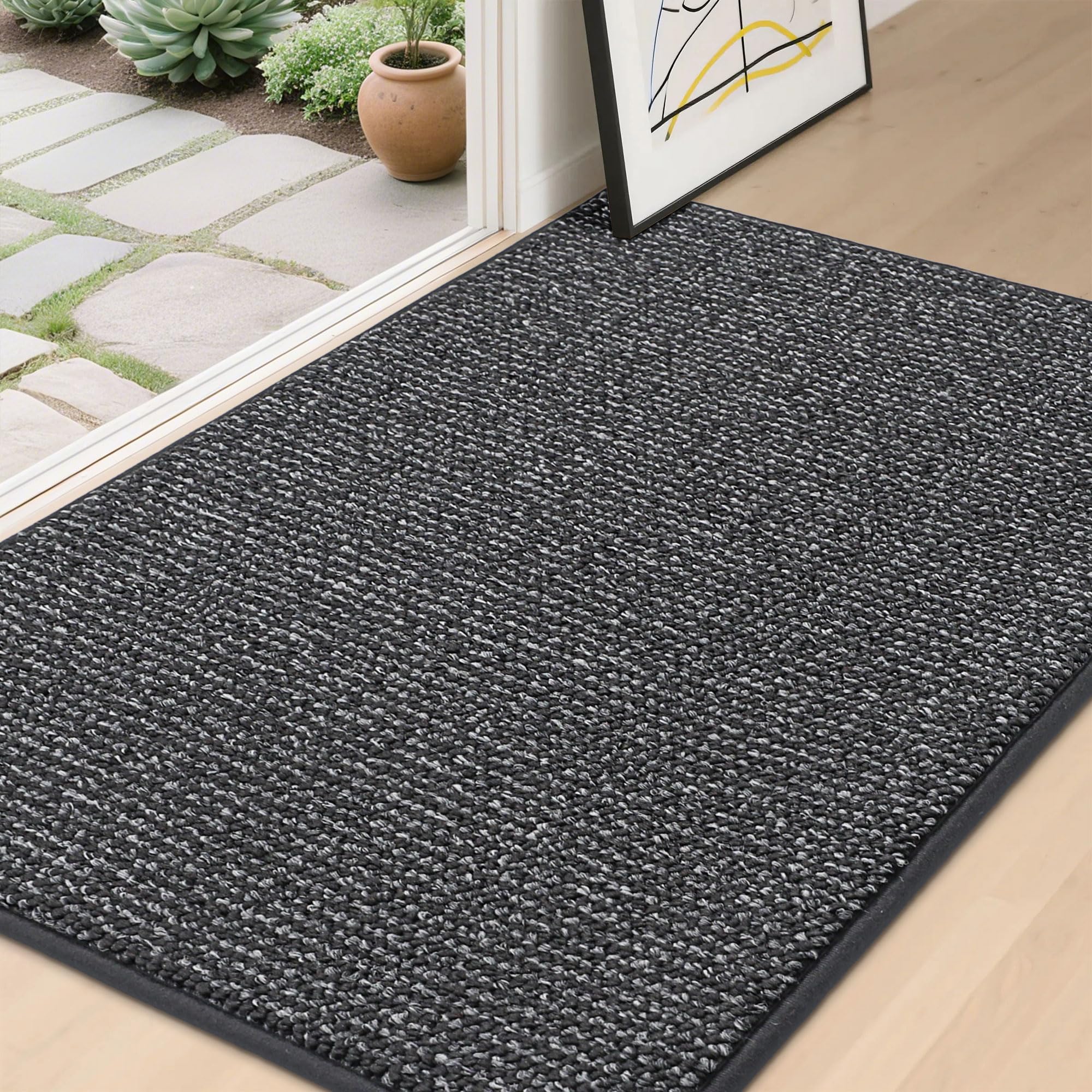 BEQHAUSE Dirt Trapper Door Mat 24" x 36", Non-Slip Washable Doormats Entrance Mat, Dirt Resistant and Absorbent Welcome Mat, Low Profile Floor Mats for Front Back Door and Entryway, Beige
