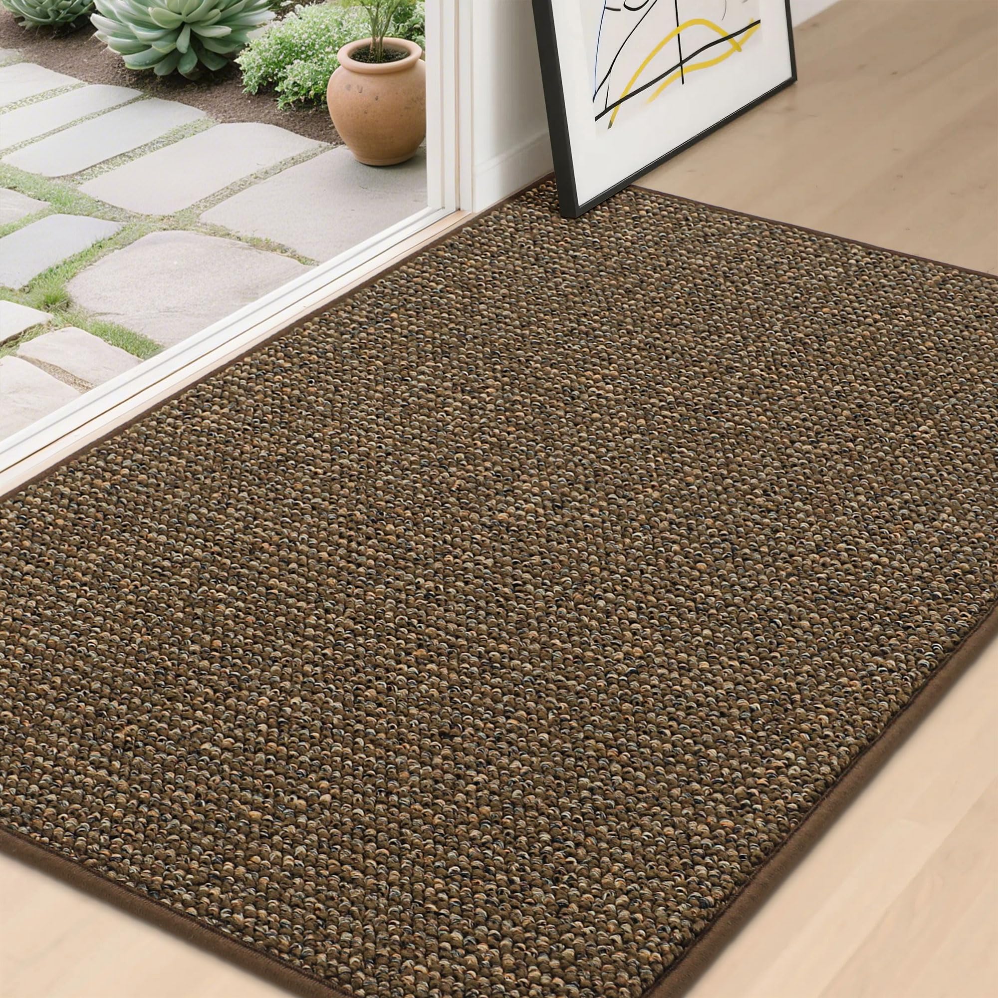 BEQHAUSE Dirt Trapper Door Mat 24" x 36", Non-Slip Washable Doormats Entrance Mat, Dirt Resistant and Absorbent Welcome Mat, Low Profile Floor Mats for Front Back Door and Entryway, Beige