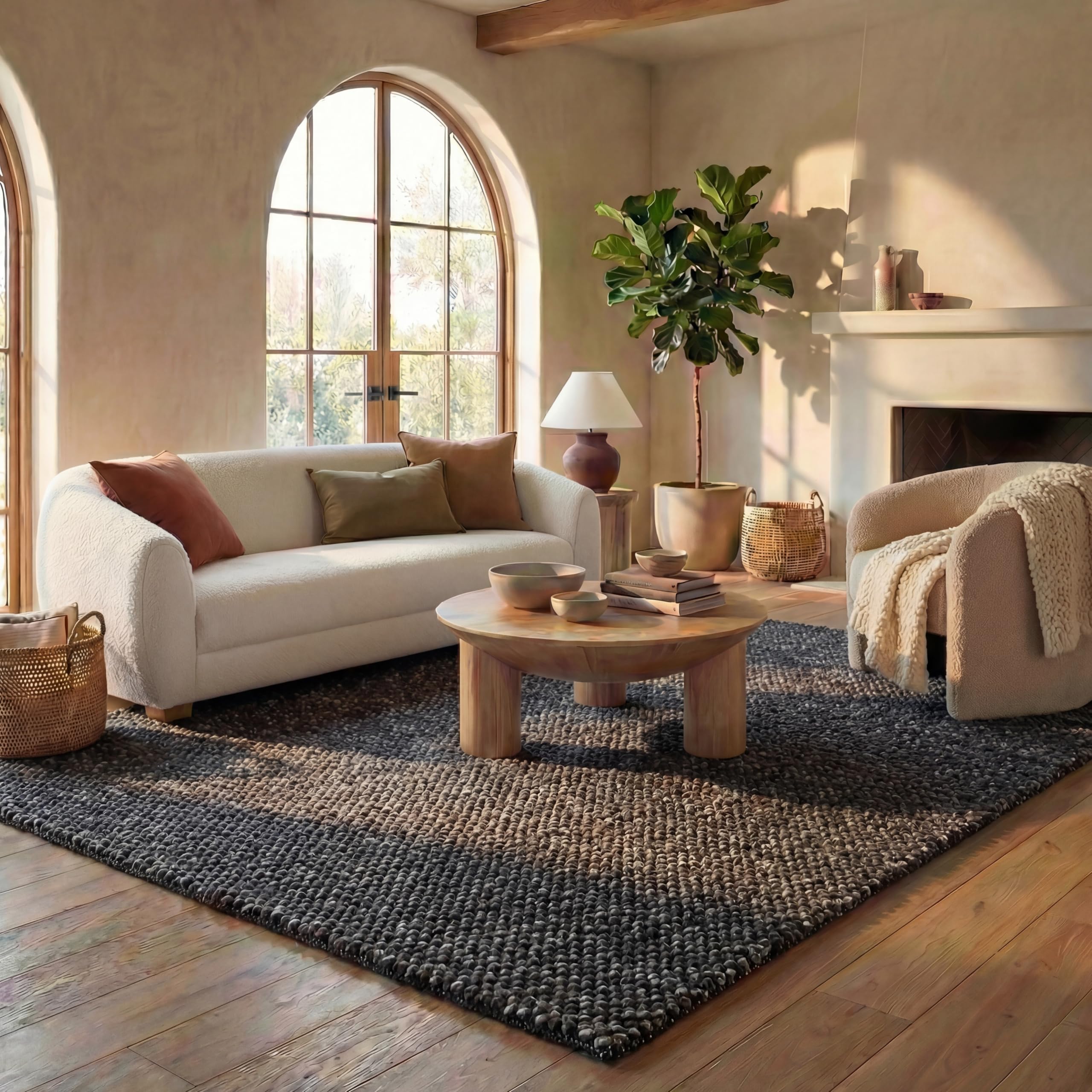 SAFAVIEH Area Rug 5x8 - Natura Collection - Beige & Ivory, Handmade Wool Blend, Textured Design, Ideal for Living Room, Bedroom, Dining Space (NAT425B)
