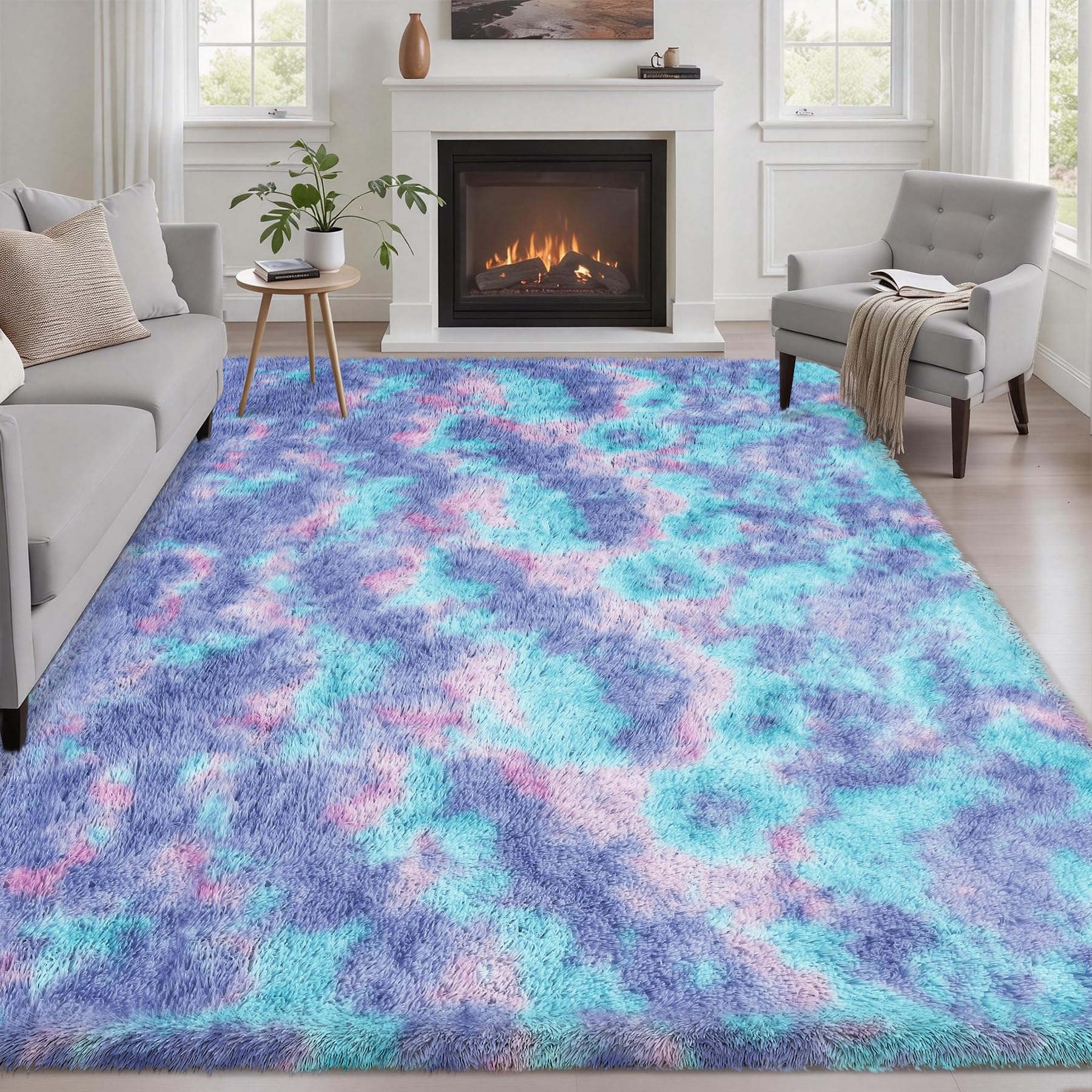 8x10 Area Rugs for Living Room Bedroom: Ultra Soft Fluffy Shag Rug Upgrade Non-Slip Non-Shedding Large Fuzzy Plush Carpet Indoor Floor Carpets for Kids Room Playroom Nursery Dorms Home Decor Black