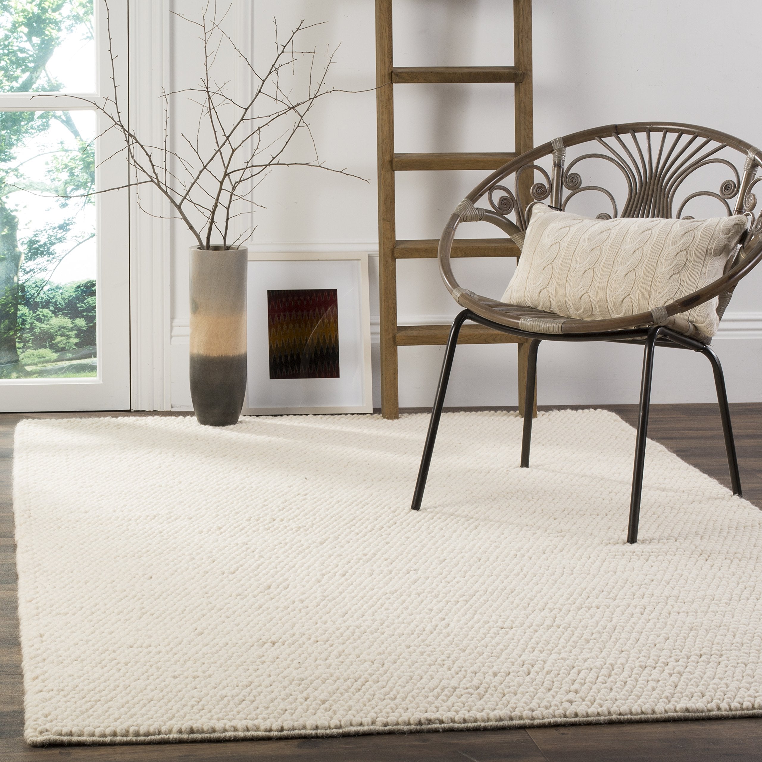 SAFAVIEH Area Rug 8x10 - Natura Collection - Large - Ivory, Handmade Wool Blend, Textured Design, Ideal for Living Room, Bedroom, Dining Space (NAT620A)