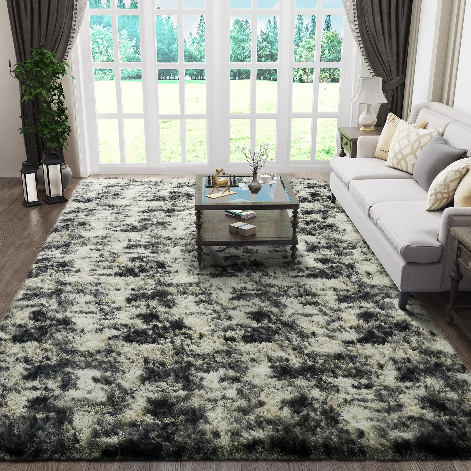 Ophanie 8x10 Area Rugs for Living Room, Upgrade Non-Slip Fluffy Soft Large Shag Bedroom Carpet, Ivory Big Indoor Thick Nursery Rug, Carpets for Boy and Girls Room Dorm Home Decor Aesthetic