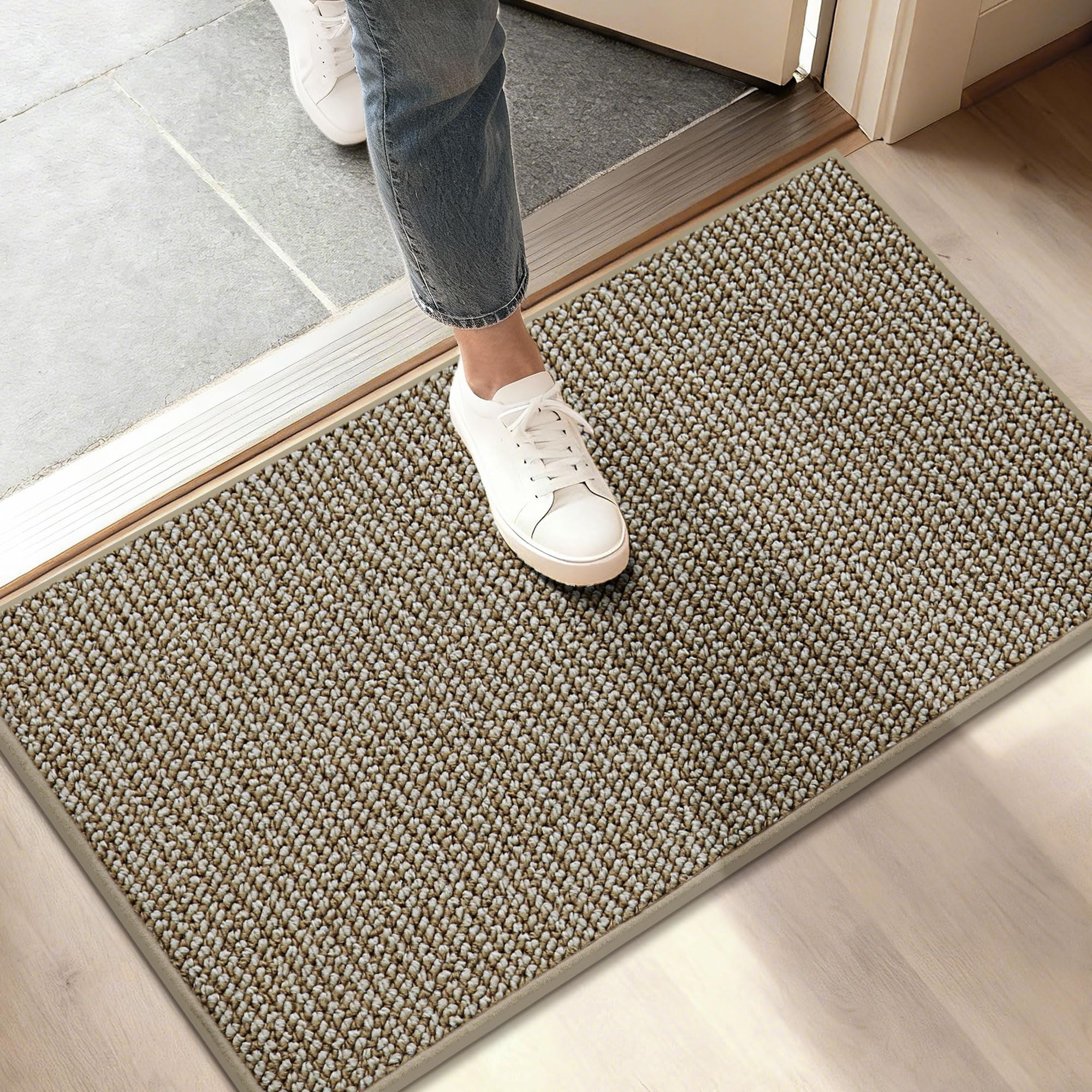 BEQHAUSE Dirt Trapper Door Mat 24" x 36", Non-Slip Washable Doormats Entrance Mat, Dirt Resistant and Absorbent Welcome Mat, Low Profile Floor Mats for Front Back Door and Entryway, Beige