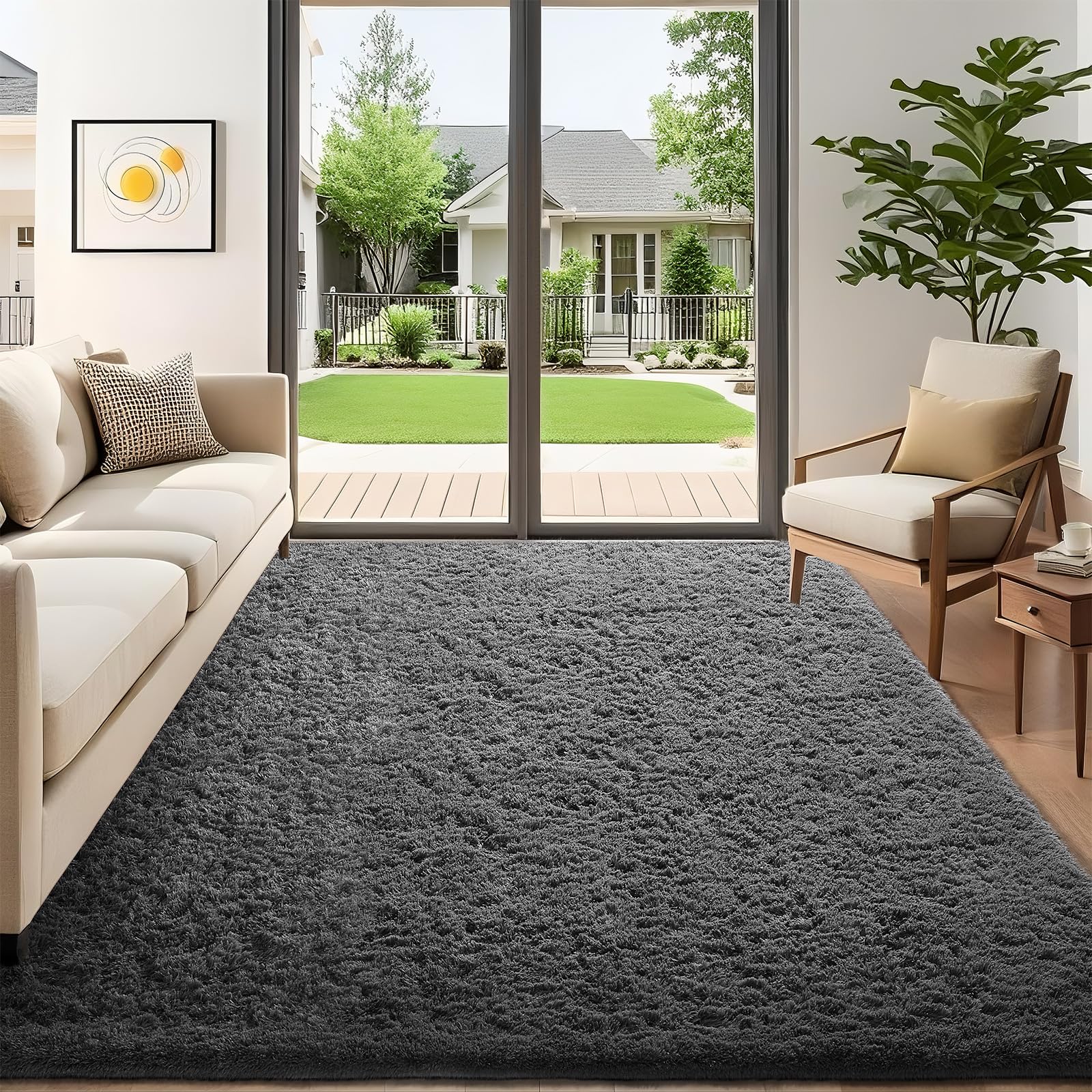 Ophanie 8x10 Area Rugs for Living Room, Upgrade Non-Slip Fluffy Soft Large Shag Bedroom Carpet, Ivory Big Indoor Thick Nursery Rug, Carpets for Boy and Girls Room Dorm Home Decor Aesthetic