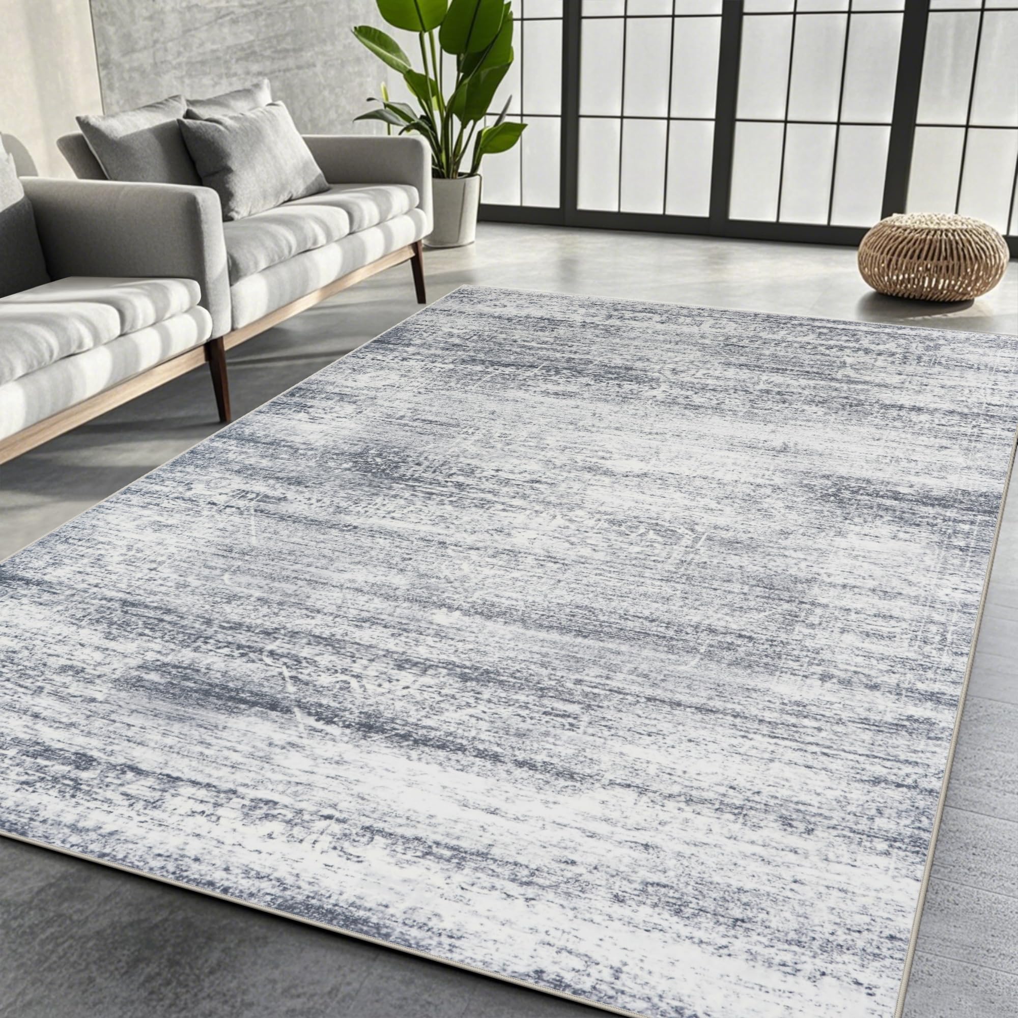 Srugn Washable Rugs 8x10 Area Rugs for Living Room,Ultra Soft Faux Wool Retro Rugs for Bedroom,Dining Room,Non Slip&Non-Shedding Low Pile Vintage Print Rug Indoor Large Carpets for Home Office Decor