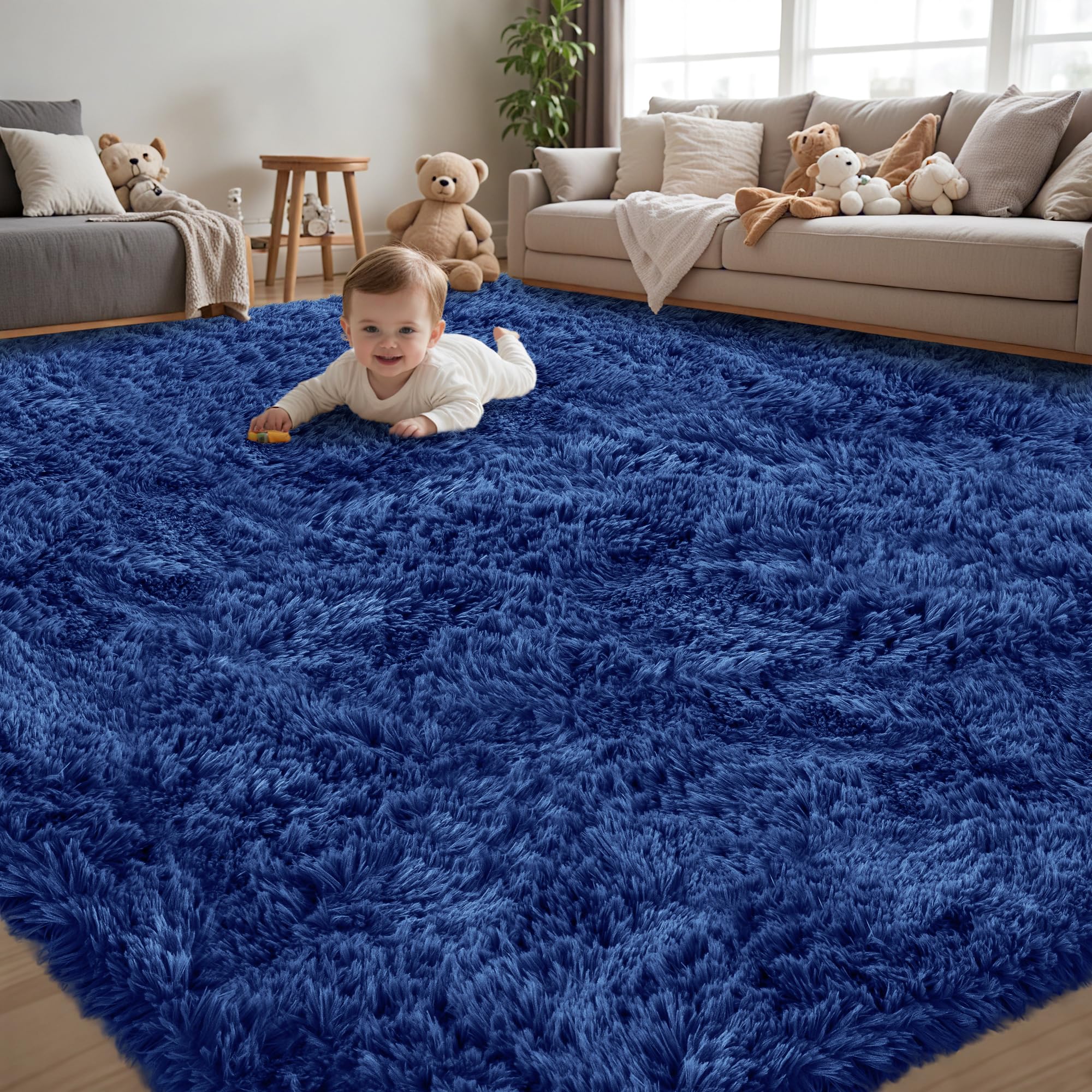 8x10 Area Rug for Living Room:Ultra Soft Fluffy Shag Black Rugs,Large Fuzzy Plush Indoor Non Slip Carpet Washable Rug for Bedroom Kids Nursery Office Dorm Modern Decor(Black)