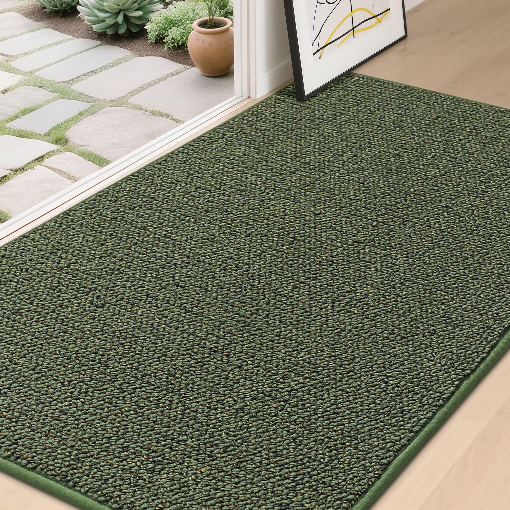 BEQHAUSE Dirt Trapper Door Mat 24" x 36", Non-Slip Washable Doormats Entrance Mat, Dirt Resistant and Absorbent Welcome Mat, Low Profile Floor Mats for Front Back Door and Entryway, Beige