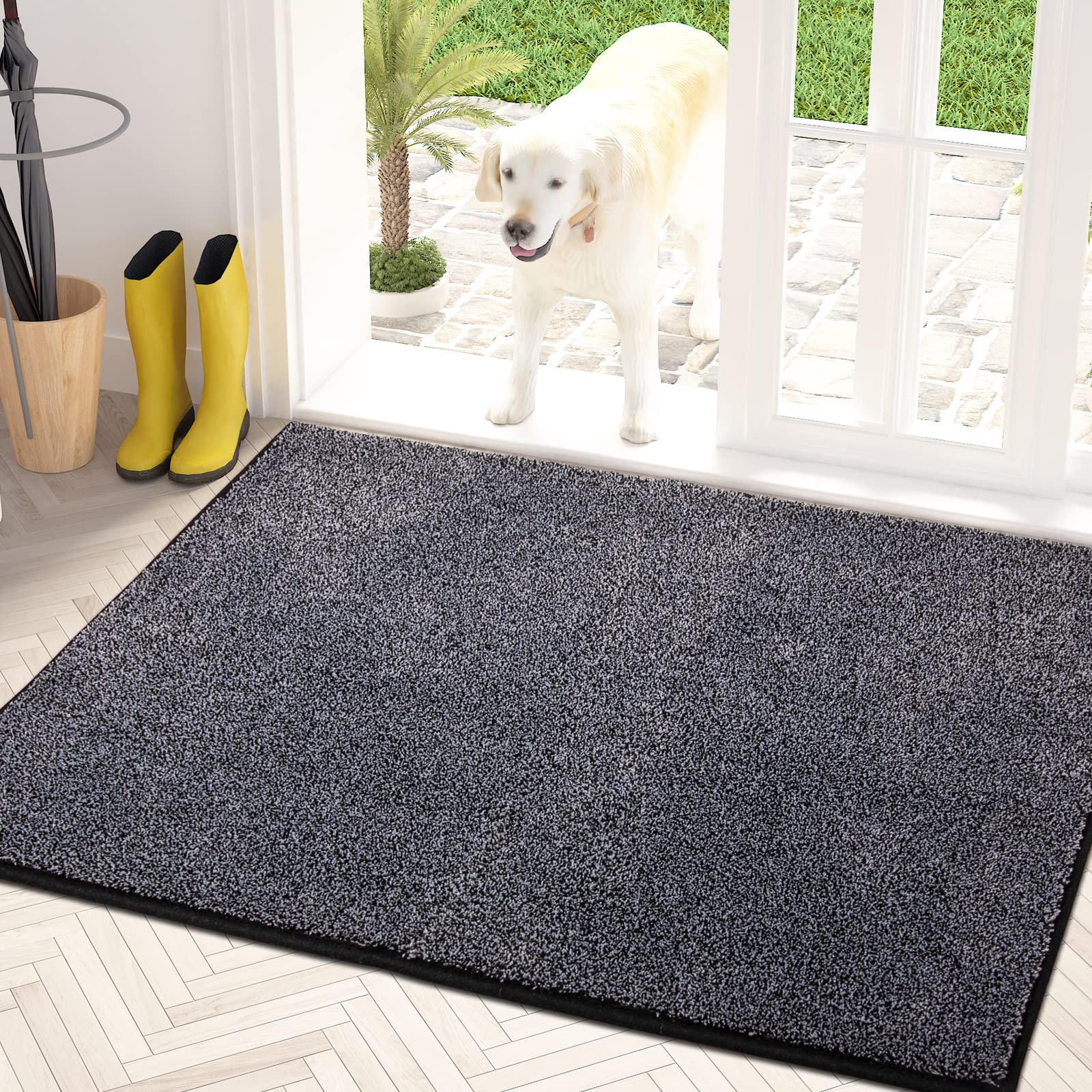 PURRUGS Dirt Trapping Door Mat 24" x 35.5", Non-Slip Machine Washable Entryway Rug, Dog Doormat, Indoor Front Door Mat, Super Absorbent Entry Rug for Muddy Shoes & Paws, Charcoal