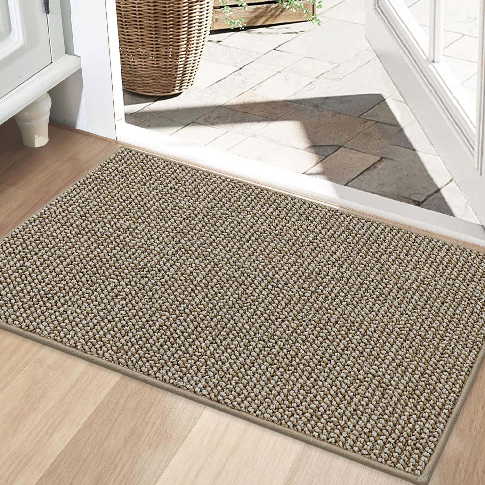 BEQHAUSE Dirt Trapper Door Mat 24" x 36", Non-Slip Washable Doormats Entrance Mat, Dirt Resistant and Absorbent Welcome Mat, Low Profile Floor Mats for Front Back Door and Entryway, Beige