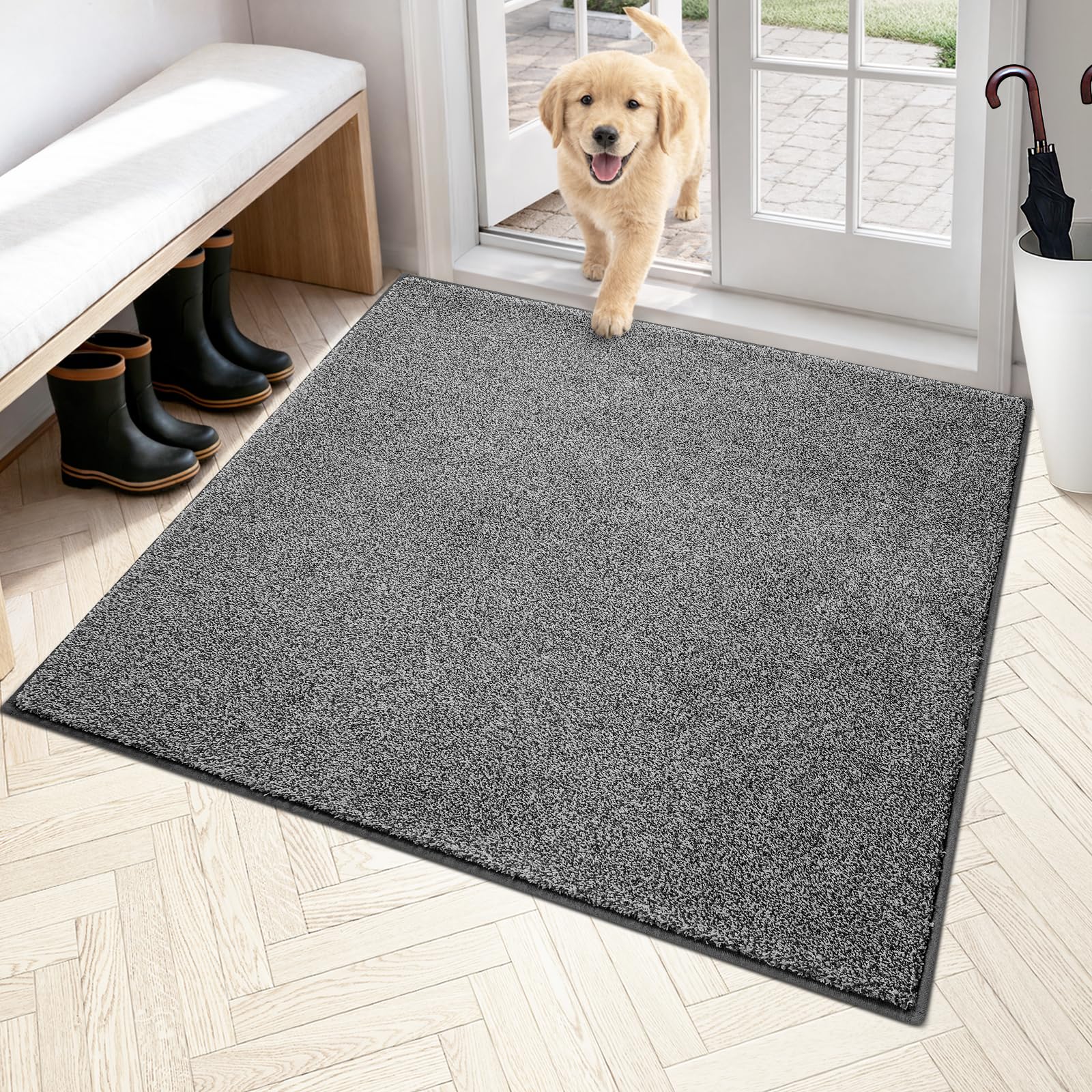PURRUGS Dirt Trapping Door Mat 24" x 35.5", Non-Slip Machine Washable Entryway Rug, Dog Doormat, Indoor Front Door Mat, Super Absorbent Entry Rug for Muddy Shoes & Paws, Charcoal