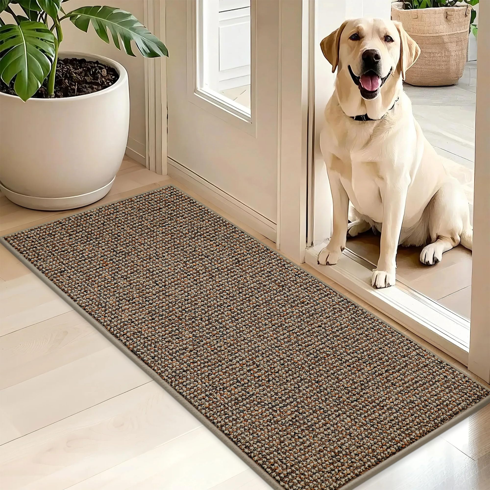 BEQHAUSE Dirt Trapper Door Mat 24" x 36", Non-Slip Washable Doormats Entrance Mat, Dirt Resistant and Absorbent Welcome Mat, Low Profile Floor Mats for Front Back Door and Entryway, Beige