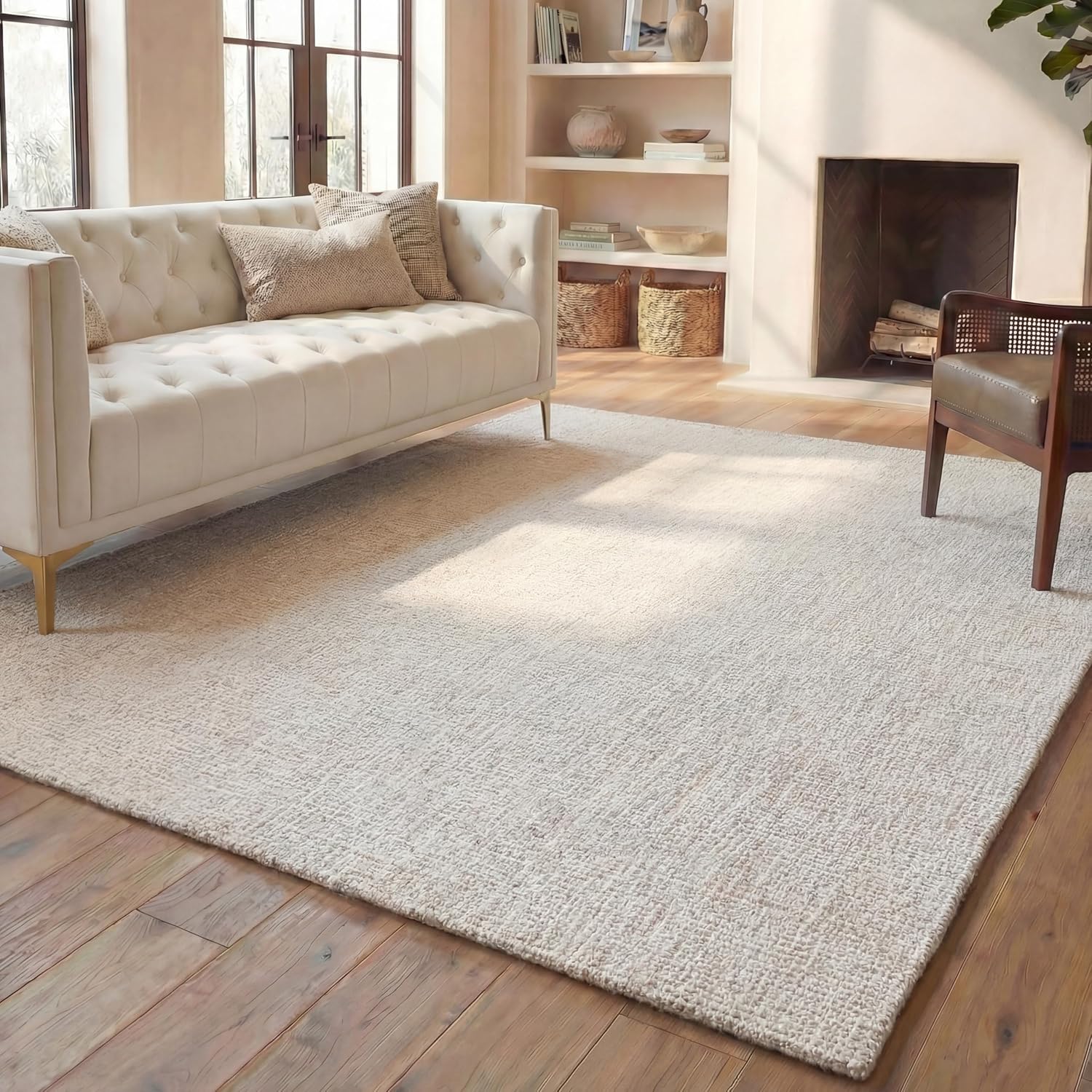 SAFAVIEH Area Rug 8x10 - Abstract Collection - Large - Ivory & Grey, Handmade Wool, Ideal for Living Room, Bedroom, Office, Dining Space (ABT468G)