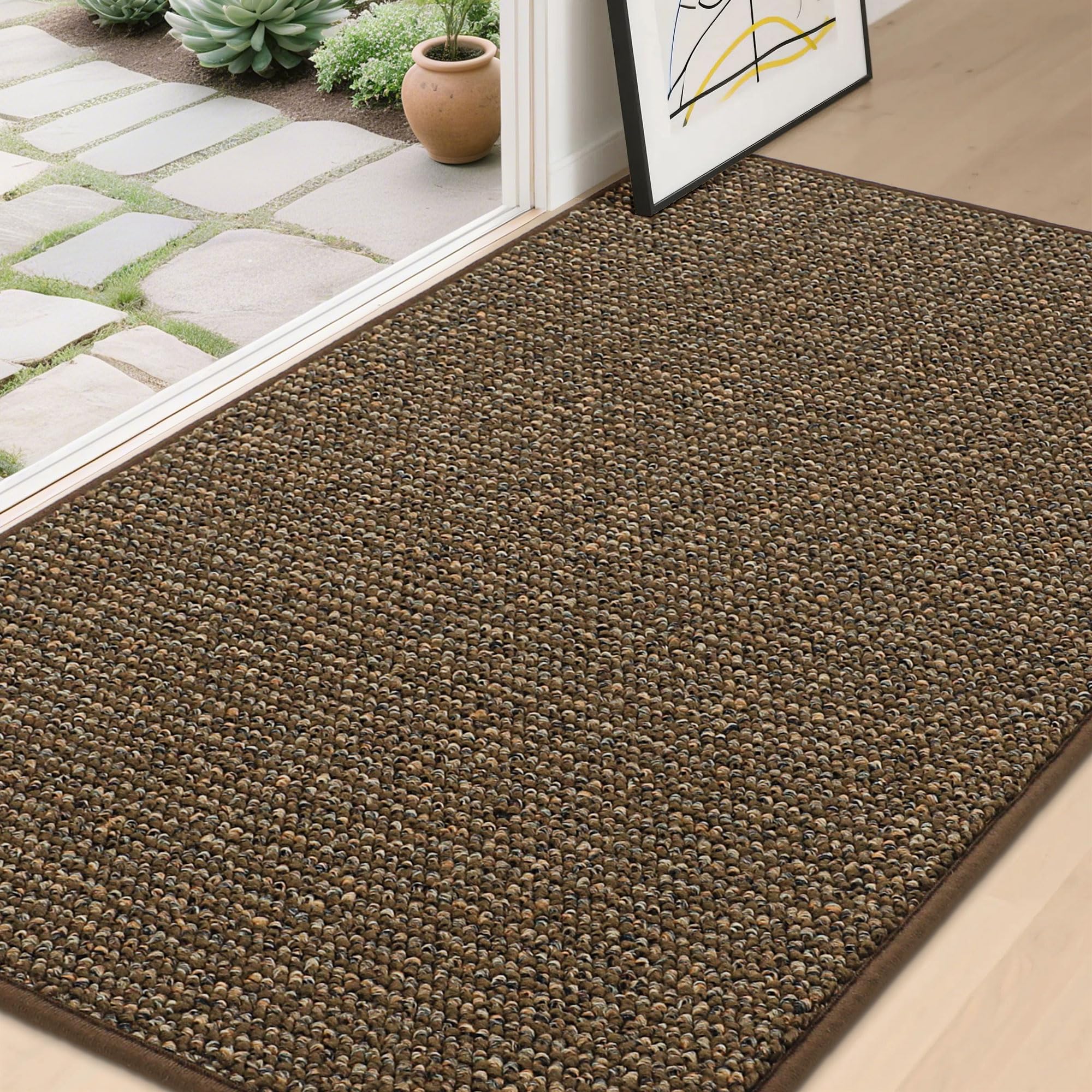 BEQHAUSE Dirt Trapper Door Mat 24" x 36", Non-Slip Washable Doormats Entrance Mat, Dirt Resistant and Absorbent Welcome Mat, Low Profile Floor Mats for Front Back Door and Entryway, Beige