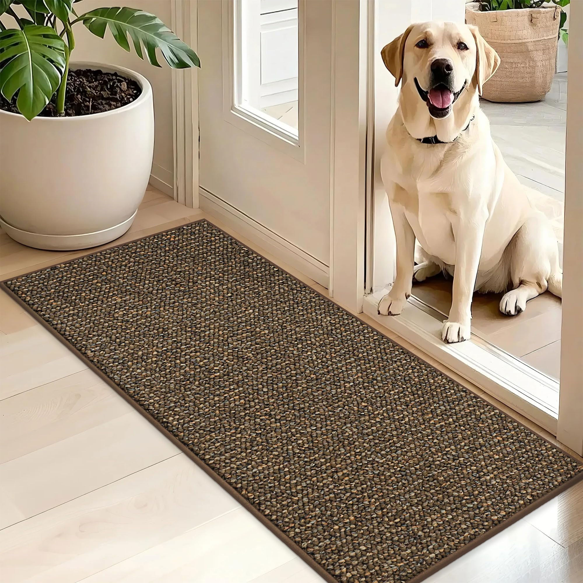 BEQHAUSE Dirt Trapper Door Mat 24" x 36", Non-Slip Washable Doormats Entrance Mat, Dirt Resistant and Absorbent Welcome Mat, Low Profile Floor Mats for Front Back Door and Entryway, Beige