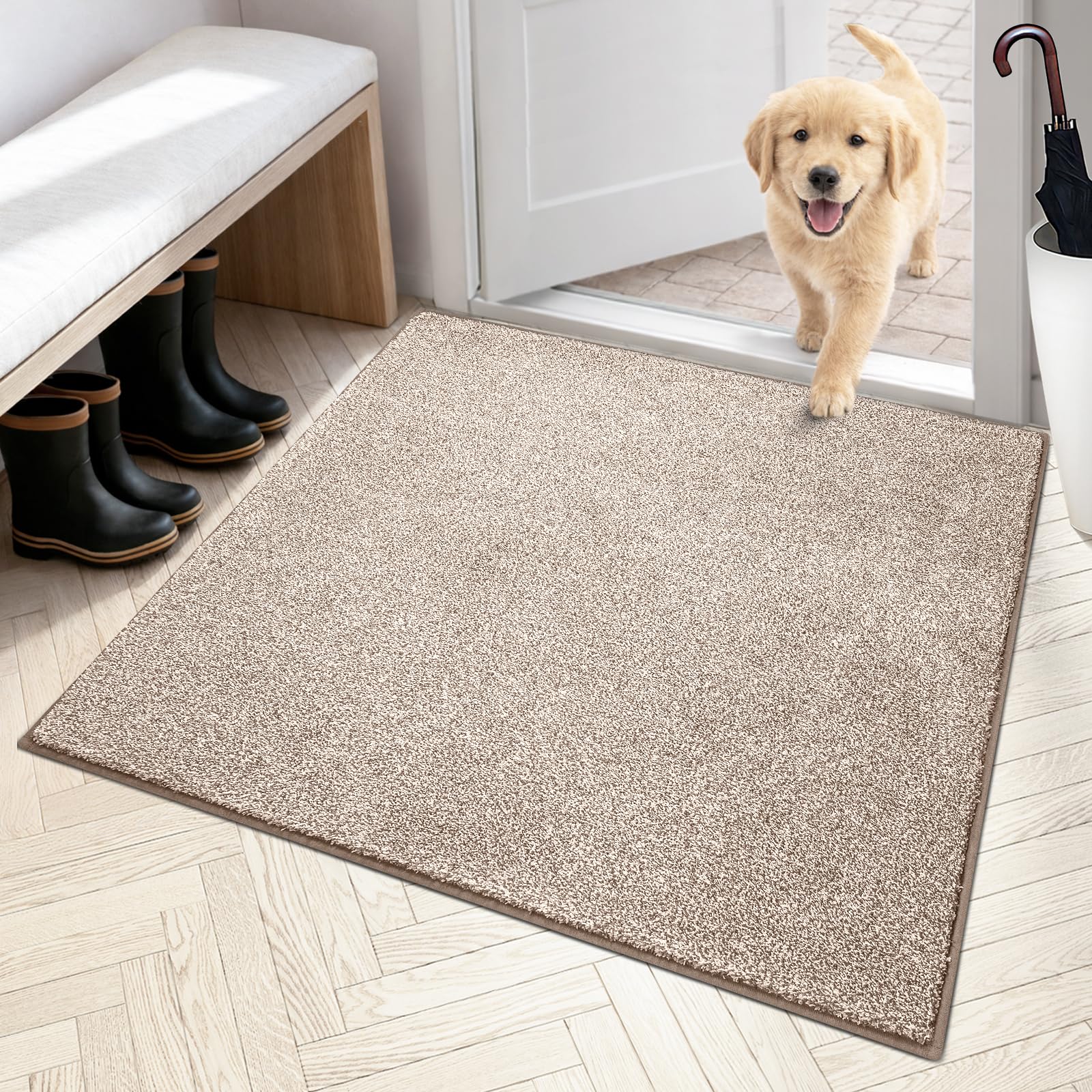 PURRUGS Dirt Trapping Door Mat 24" x 35.5", Non-Slip Machine Washable Entryway Rug, Dog Doormat, Indoor Front Door Mat, Super Absorbent Entry Rug for Muddy Shoes & Paws, Charcoal