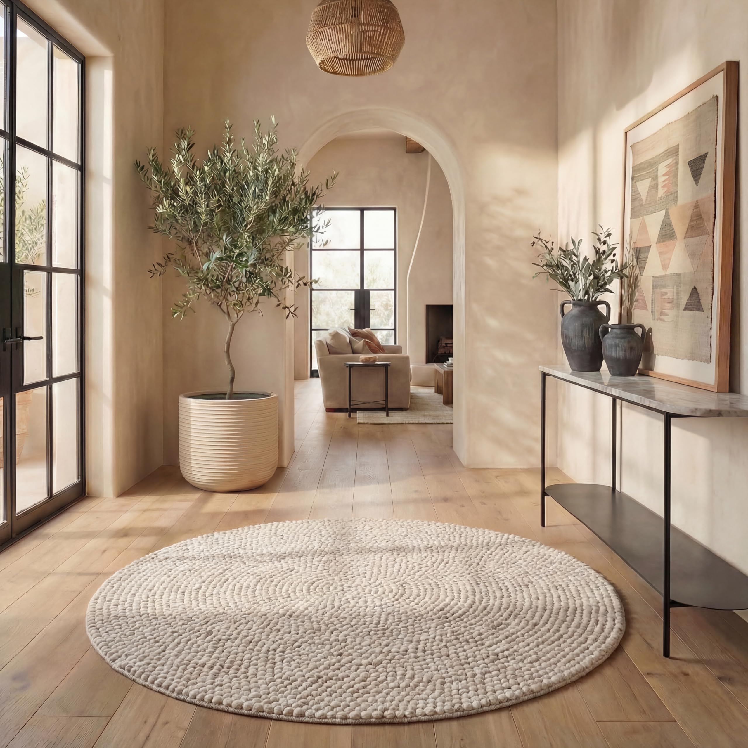 SAFAVIEH Area Rug 5x8 - Natura Collection - Beige & Ivory, Handmade Wool Blend, Textured Design, Ideal for Living Room, Bedroom, Dining Space (NAT425B)