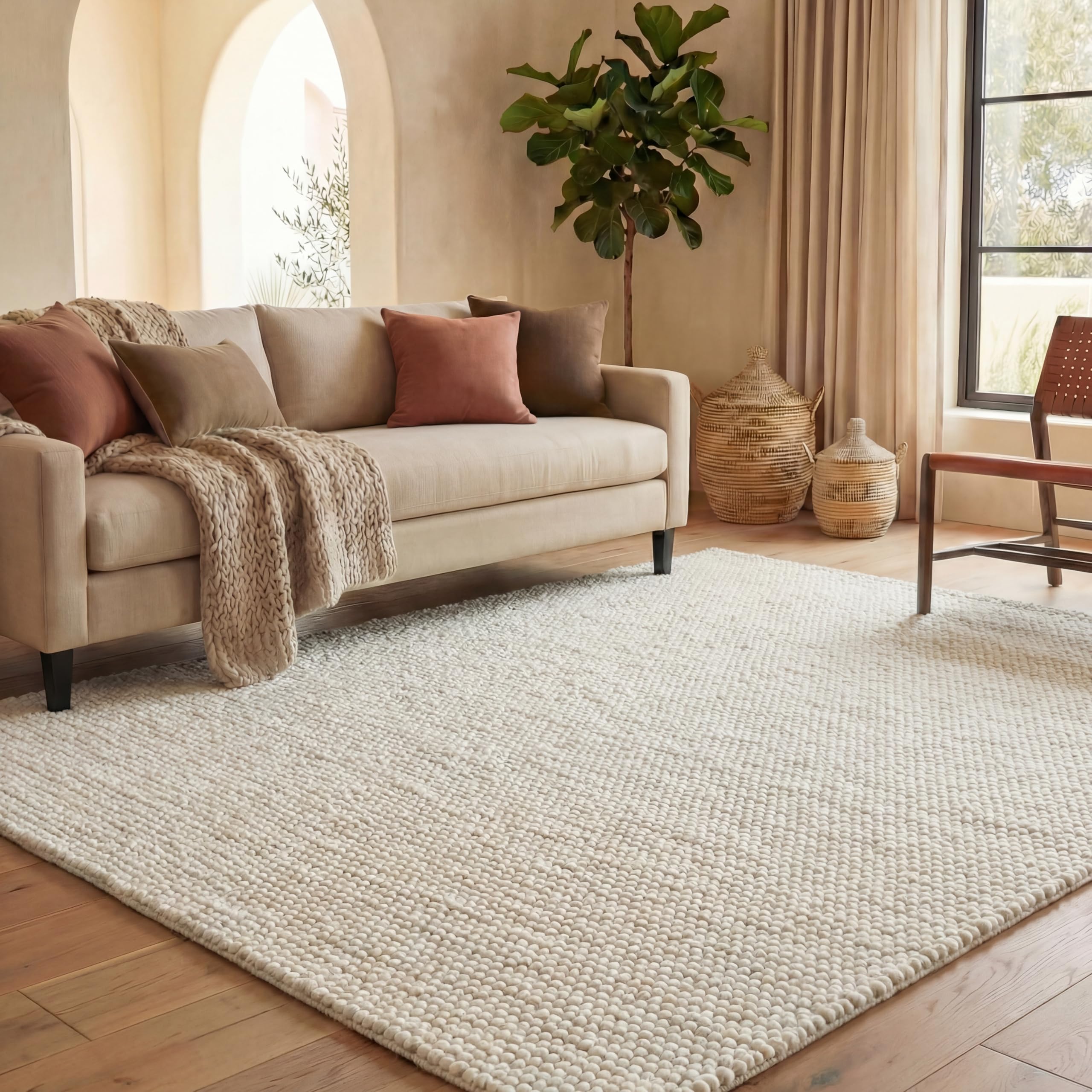 SAFAVIEH Area Rug 8x10 - Natura Collection - Large - Ivory, Handmade Wool Blend, Textured Design, Ideal for Living Room, Bedroom, Dining Space (NAT620A)