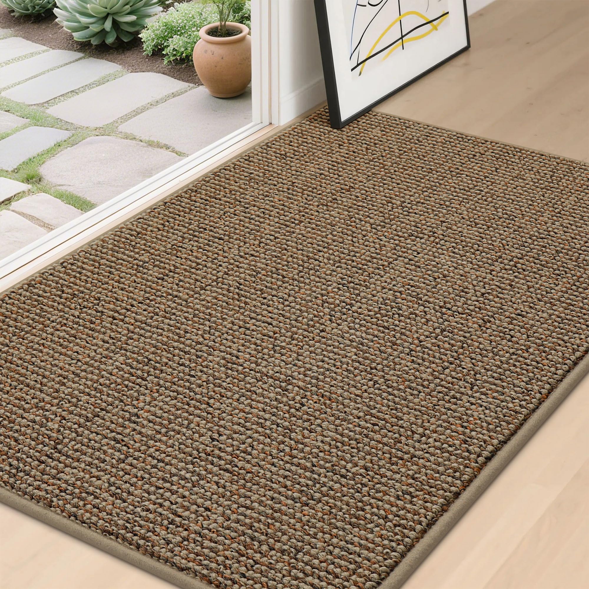 BEQHAUSE Dirt Trapper Door Mat 24" x 36", Non-Slip Washable Doormats Entrance Mat, Dirt Resistant and Absorbent Welcome Mat, Low Profile Floor Mats for Front Back Door and Entryway, Beige