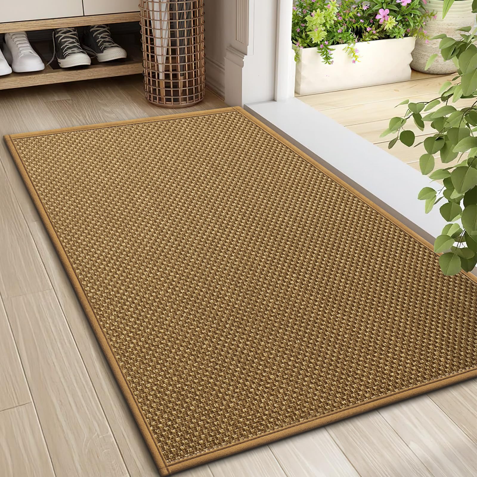 LEKEEPGO Door Mat 24"x47", Non Slip Door Mat Indoor Entrance, Rubber Backing Front Indoor Door mats Washable Absorbent Low-Profile Doomat Entryway Entry Resist Dirt Inside Door Mats, Khaki