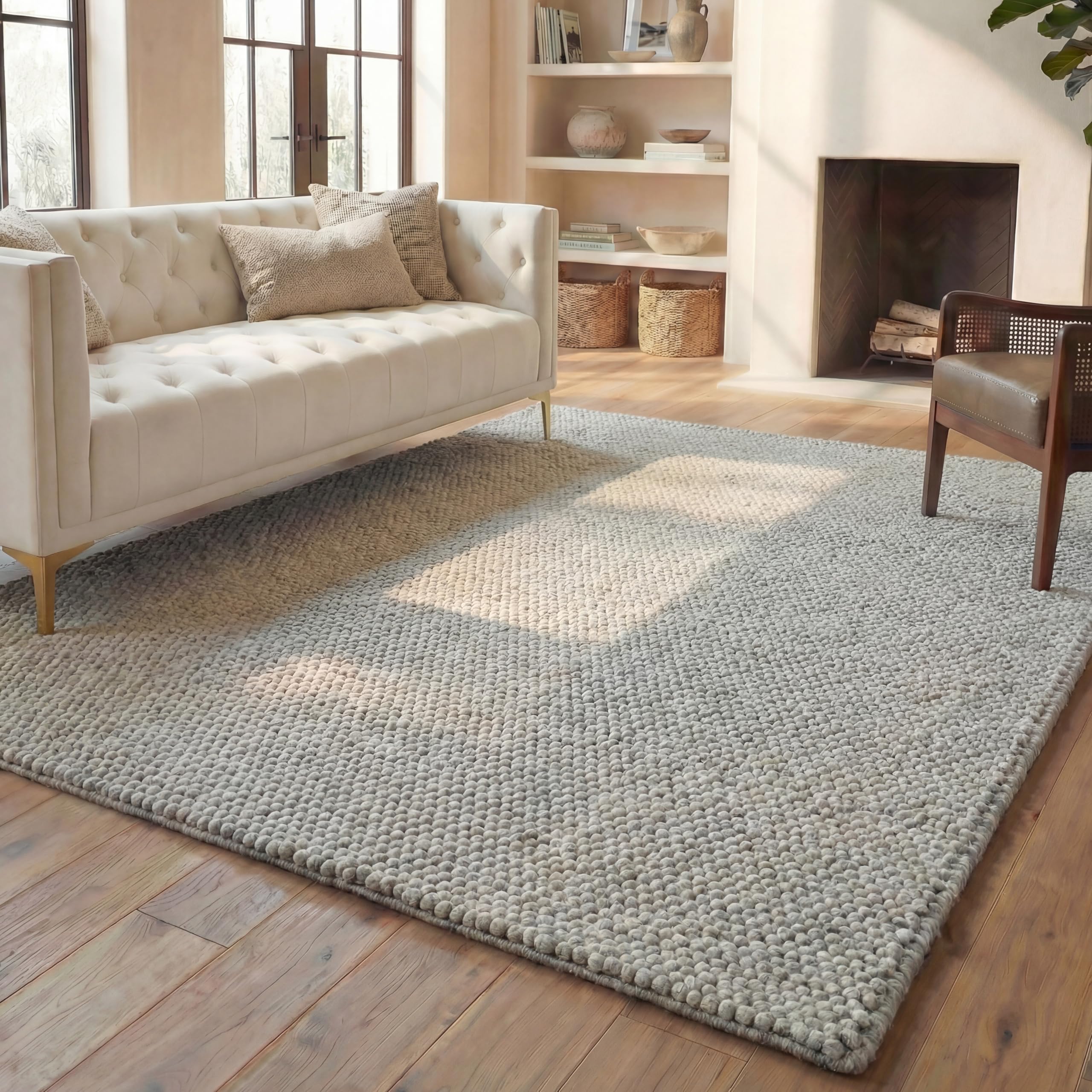 SAFAVIEH Area Rug 8x10 - Natura Collection - Large - Ivory, Handmade Wool Blend, Textured Design, Ideal for Living Room, Bedroom, Dining Space (NAT620A)