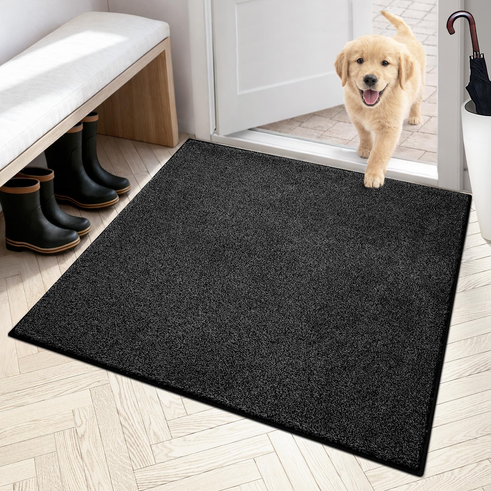 PURRUGS Dirt Trapping Door Mat 24" x 35.5", Non-Slip Machine Washable Entryway Rug, Dog Doormat, Indoor Front Door Mat, Super Absorbent Entry Rug for Muddy Shoes & Paws, Charcoal