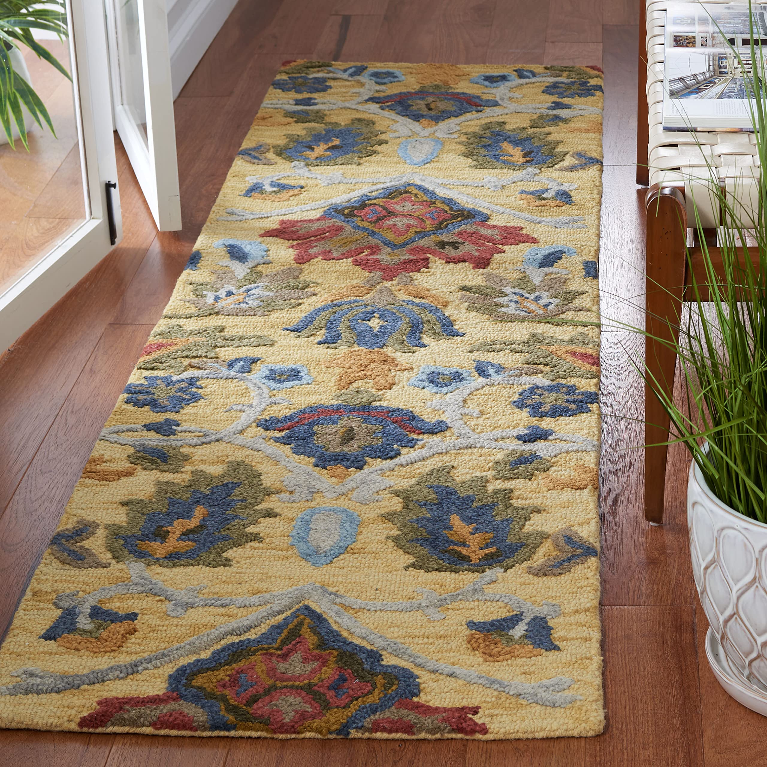 SAFAVIEH Area Rug 8x10 - Blossom Collection - Large - Green & Multi, Handmade Wool, Ideal for Living Room, Bedroom, Office, Dining Space (BLM402B)