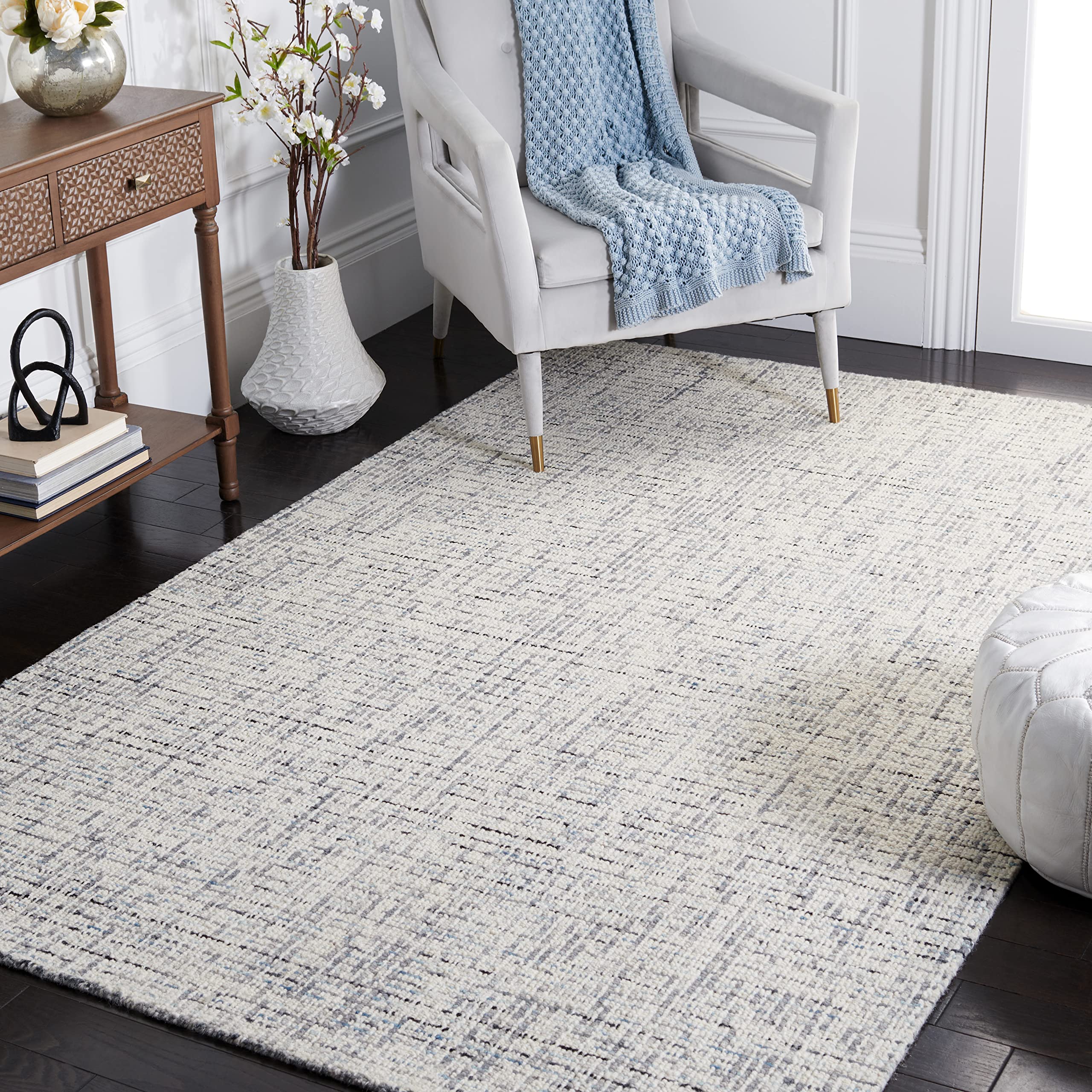 SAFAVIEH Area Rug 8x10 - Abstract Collection - Large - Ivory & Grey, Handmade Wool, Ideal for Living Room, Bedroom, Office, Dining Space (ABT468G)