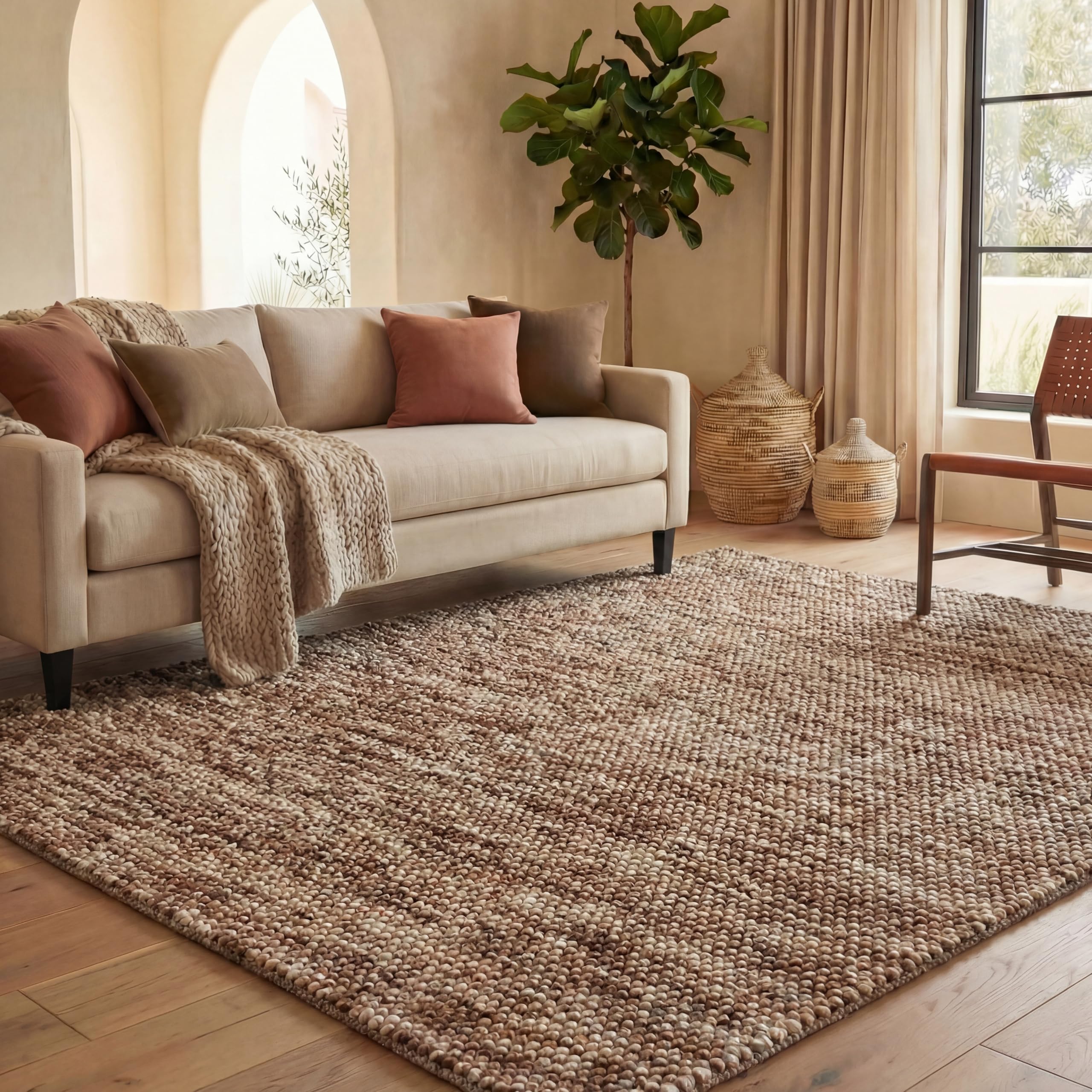 SAFAVIEH Area Rug 5x8 - Natura Collection - Beige & Ivory, Handmade Wool Blend, Textured Design, Ideal for Living Room, Bedroom, Dining Space (NAT425B)