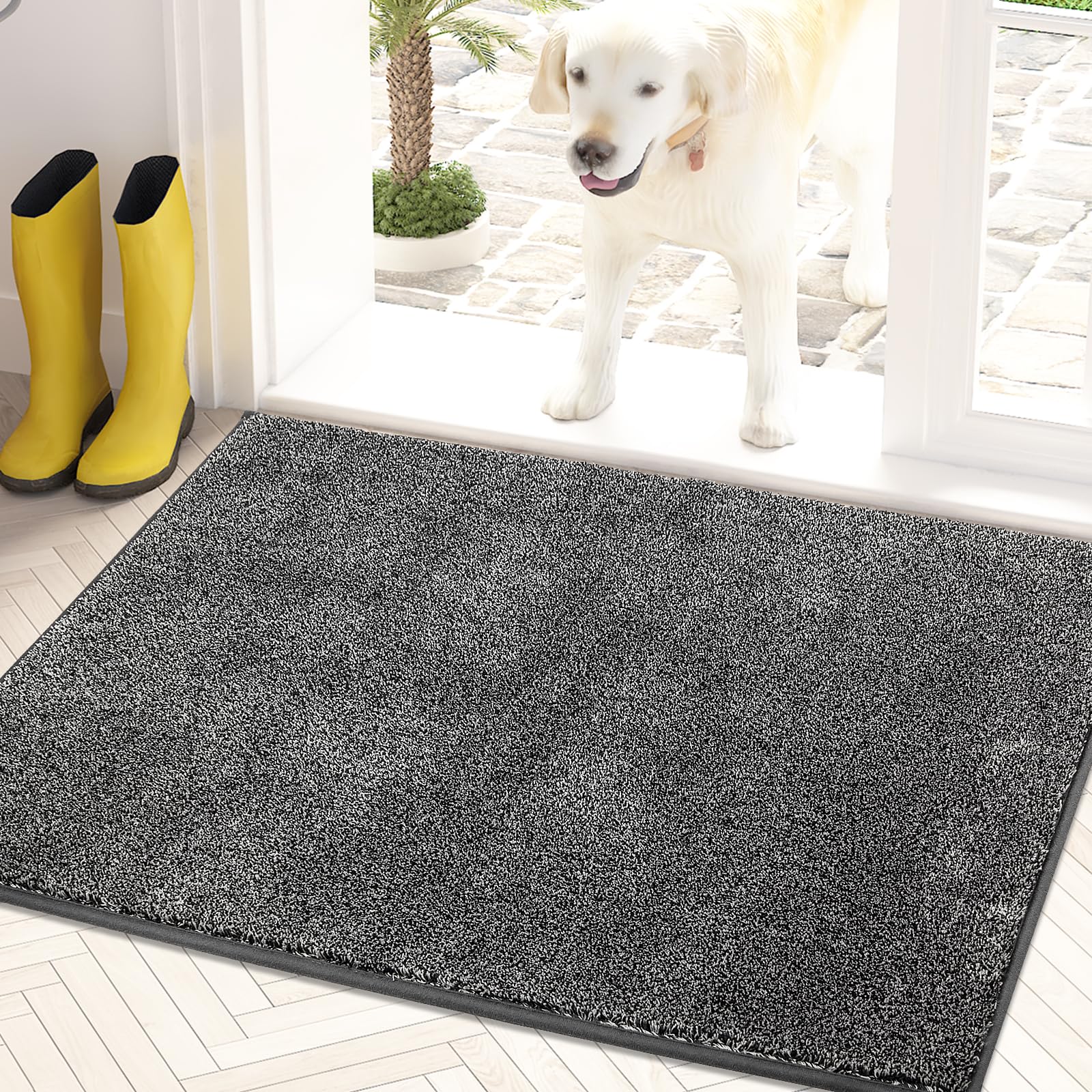 PURRUGS Dirt Trapping Door Mat 24" x 35.5", Non-Slip Machine Washable Entryway Rug, Dog Doormat, Indoor Front Door Mat, Super Absorbent Entry Rug for Muddy Shoes & Paws, Charcoal