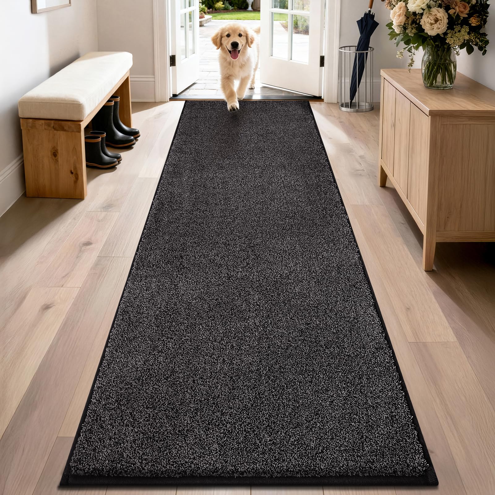 PURRUGS Dirt Trapping Door Mat 24" x 35.5", Non-Slip Machine Washable Entryway Rug, Dog Doormat, Indoor Front Door Mat, Super Absorbent Entry Rug for Muddy Shoes & Paws, Charcoal