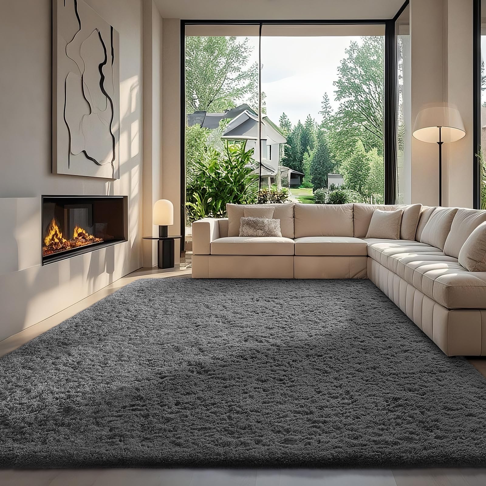 Ophanie 8x10 Area Rugs for Living Room, Upgrade Non-Slip Fluffy Soft Large Shag Bedroom Carpet, Ivory Big Indoor Thick Nursery Rug, Carpets for Boy and Girls Room Dorm Home Decor Aesthetic