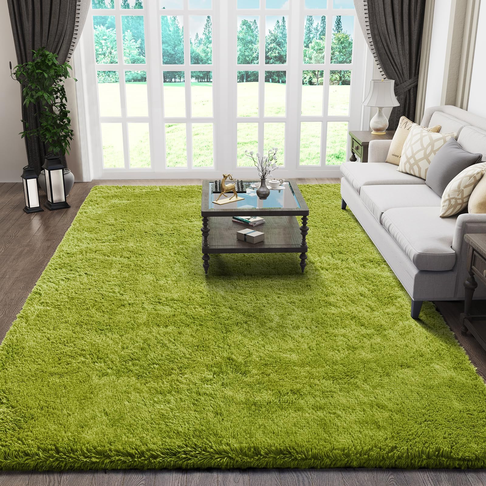 Ophanie 8x10 Area Rugs for Living Room, Upgrade Non-Slip Fluffy Soft Large Shag Bedroom Carpet, Ivory Big Indoor Thick Nursery Rug, Carpets for Boy and Girls Room Dorm Home Decor Aesthetic