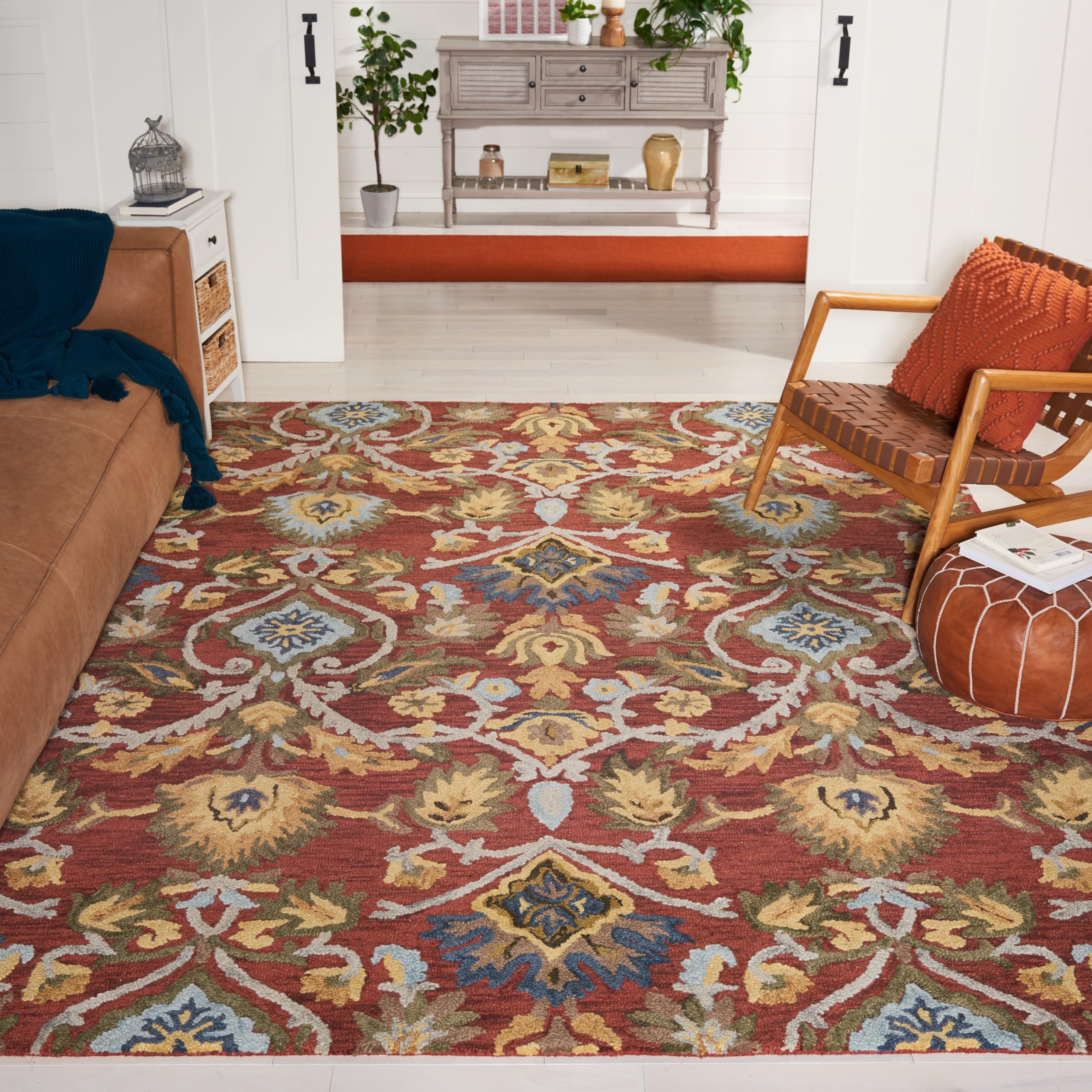 SAFAVIEH Area Rug 8x10 - Blossom Collection - Large - Green & Multi, Handmade Wool, Ideal for Living Room, Bedroom, Office, Dining Space (BLM402B)