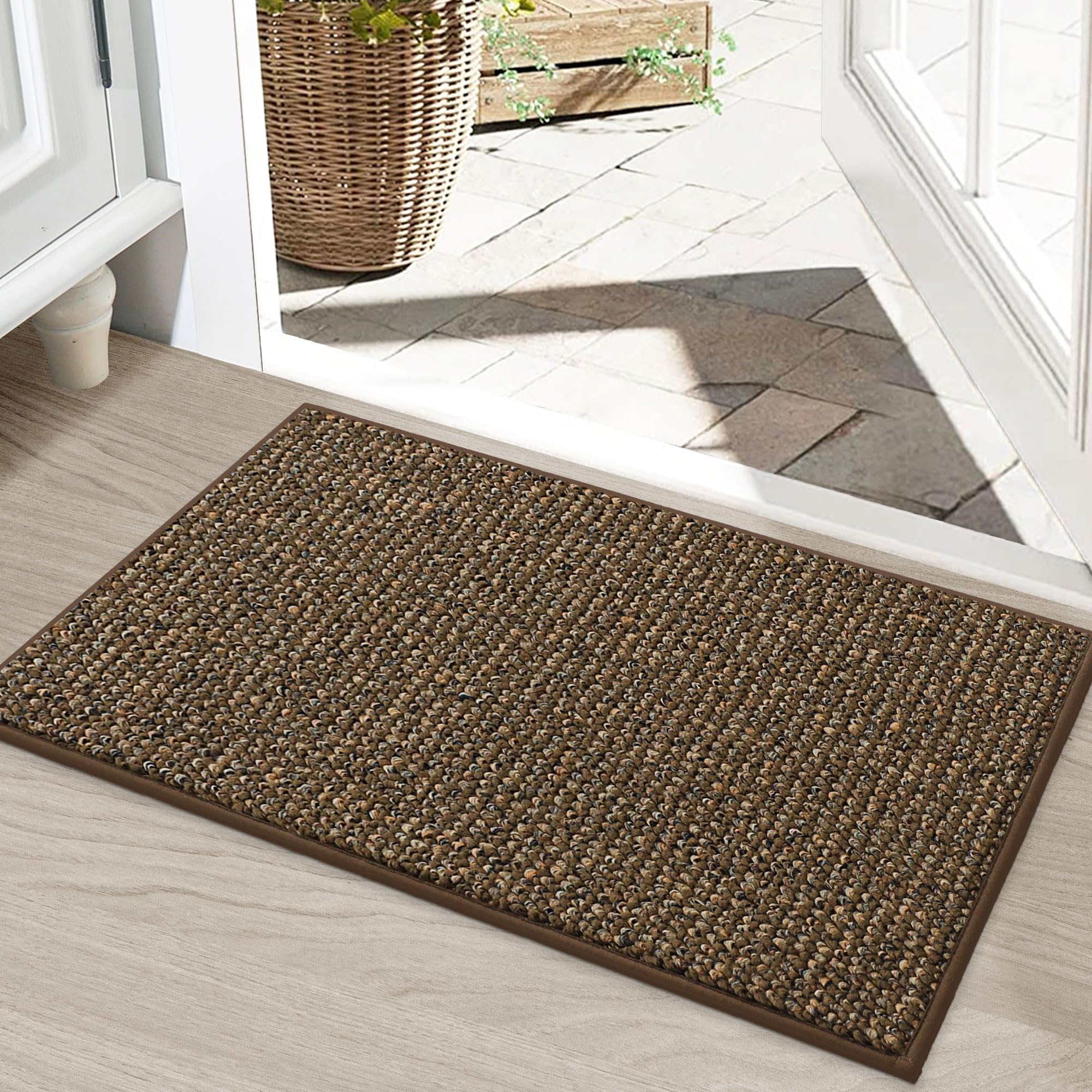 BEQHAUSE Dirt Trapper Door Mat 24" x 36", Non-Slip Washable Doormats Entrance Mat, Dirt Resistant and Absorbent Welcome Mat, Low Profile Floor Mats for Front Back Door and Entryway, Beige