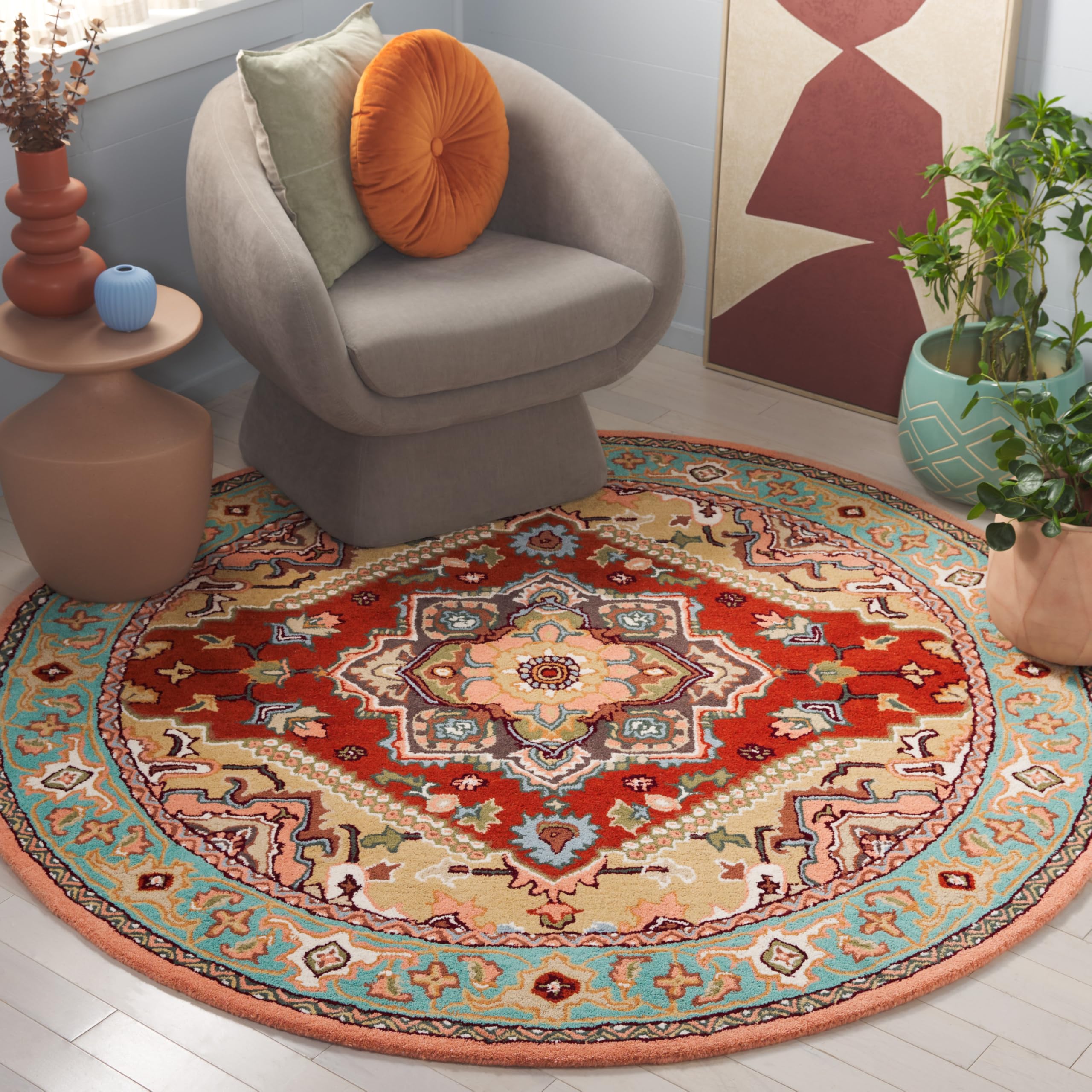 SAFAVIEH Area Rug 8x10 - Heritage Collection - Large - Red, Handmade Wool, Traditional Oriental Medallion Design, Ideal for Living Room, Bedroom, Dining Space (HG625A)