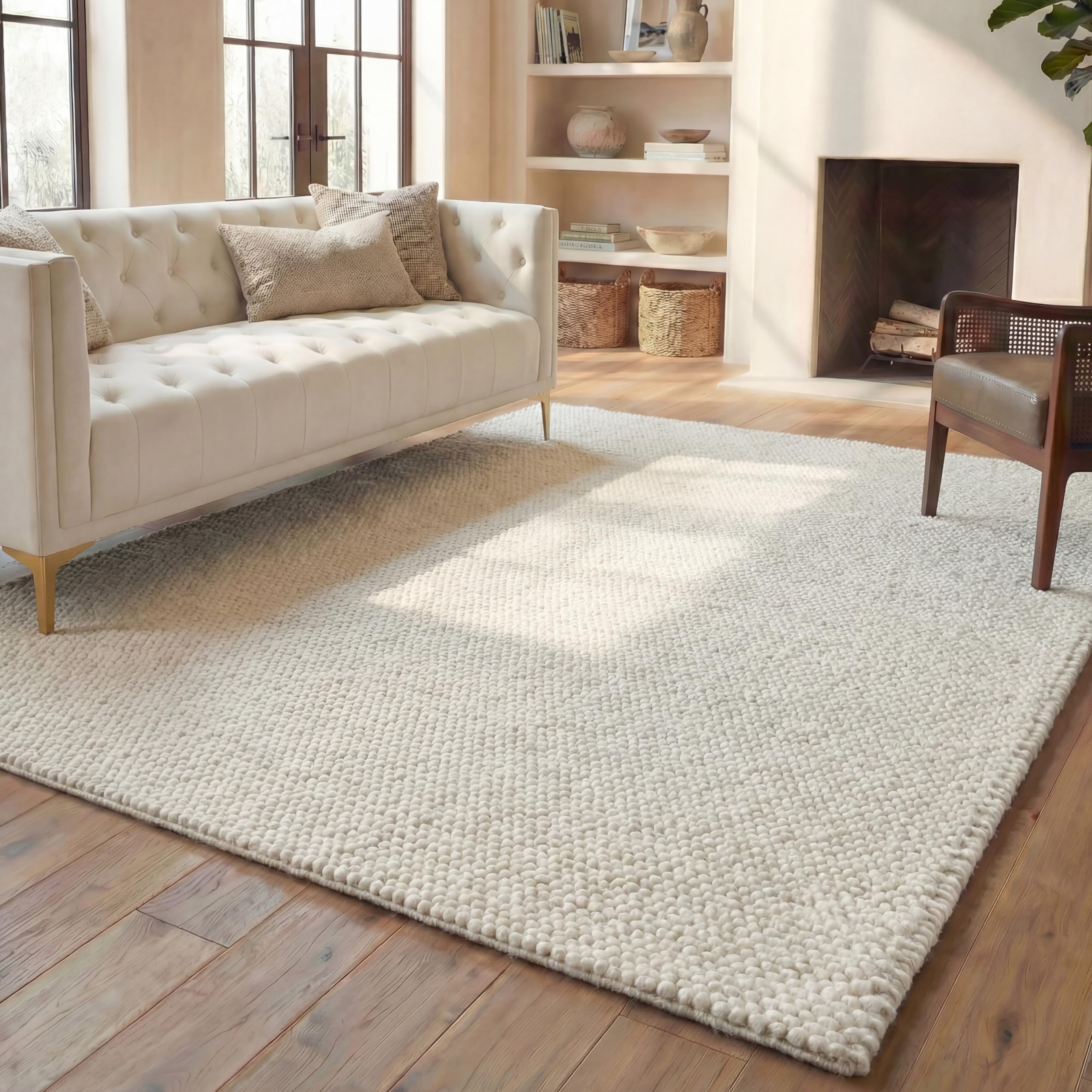 SAFAVIEH Area Rug 8x10 - Natura Collection - Large - Ivory, Handmade Wool Blend, Textured Design, Ideal for Living Room, Bedroom, Dining Space (NAT620A)