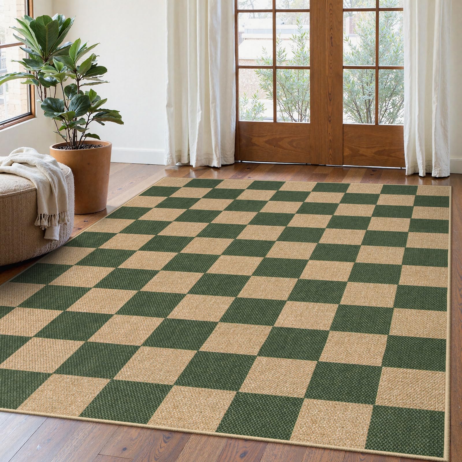 Lahome Colette Checkered Easy Jute Entryway Rug, 3x5 Washable Area Rugs for Living Room Outdoor Patio, Non Slip Blue Indoor Door Mat Checkerboard Throw Carpet for Entry Front Door Guestroom Deck