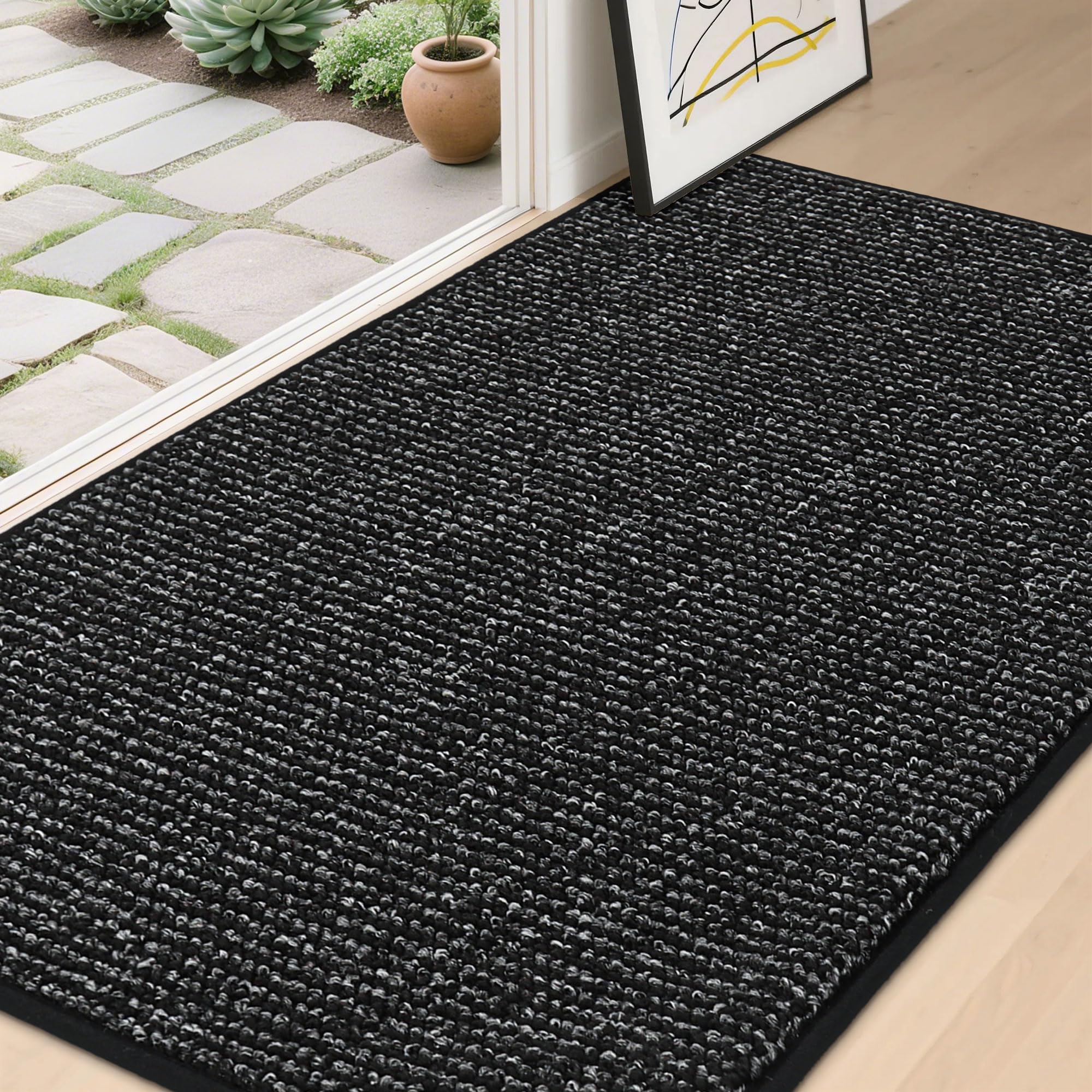 BEQHAUSE Dirt Trapper Door Mat 24" x 36", Non-Slip Washable Doormats Entrance Mat, Dirt Resistant and Absorbent Welcome Mat, Low Profile Floor Mats for Front Back Door and Entryway, Beige