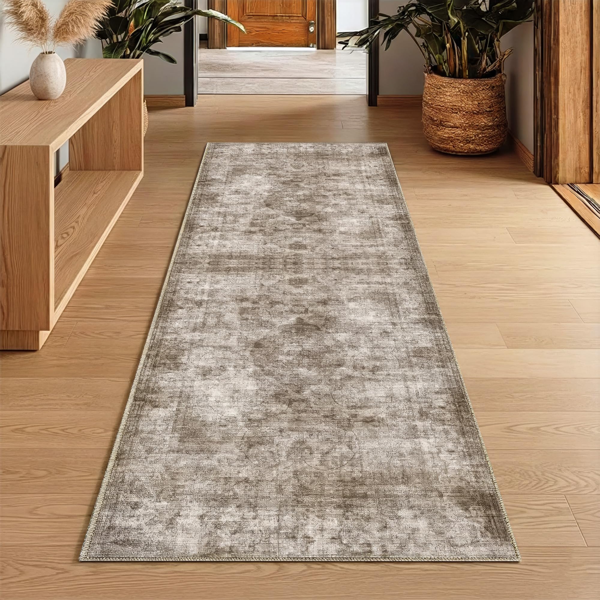 Homemate Washable Rug 8x10 Area Rugs - Vintage Faux Wool Rugs for Living Room Bedroom Dining Room - Non Slip Foldable Carpet Indoor Area Rug for Home Decor（8'x10', Beige