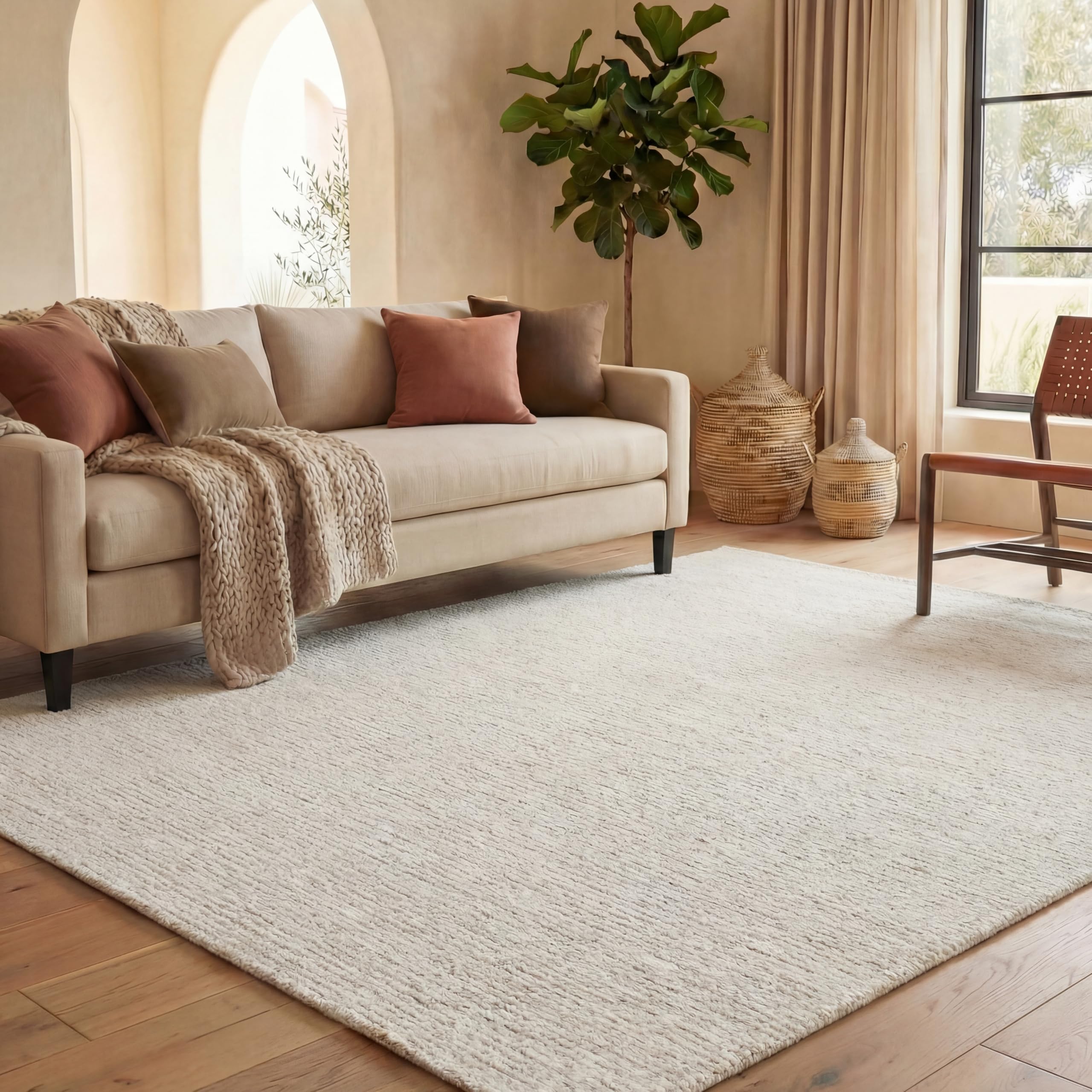 SAFAVIEH Area Rug 8x10 - Abstract Collection - Large - Ivory & Grey, Handmade Wool, Ideal for Living Room, Bedroom, Office, Dining Space (ABT468G)