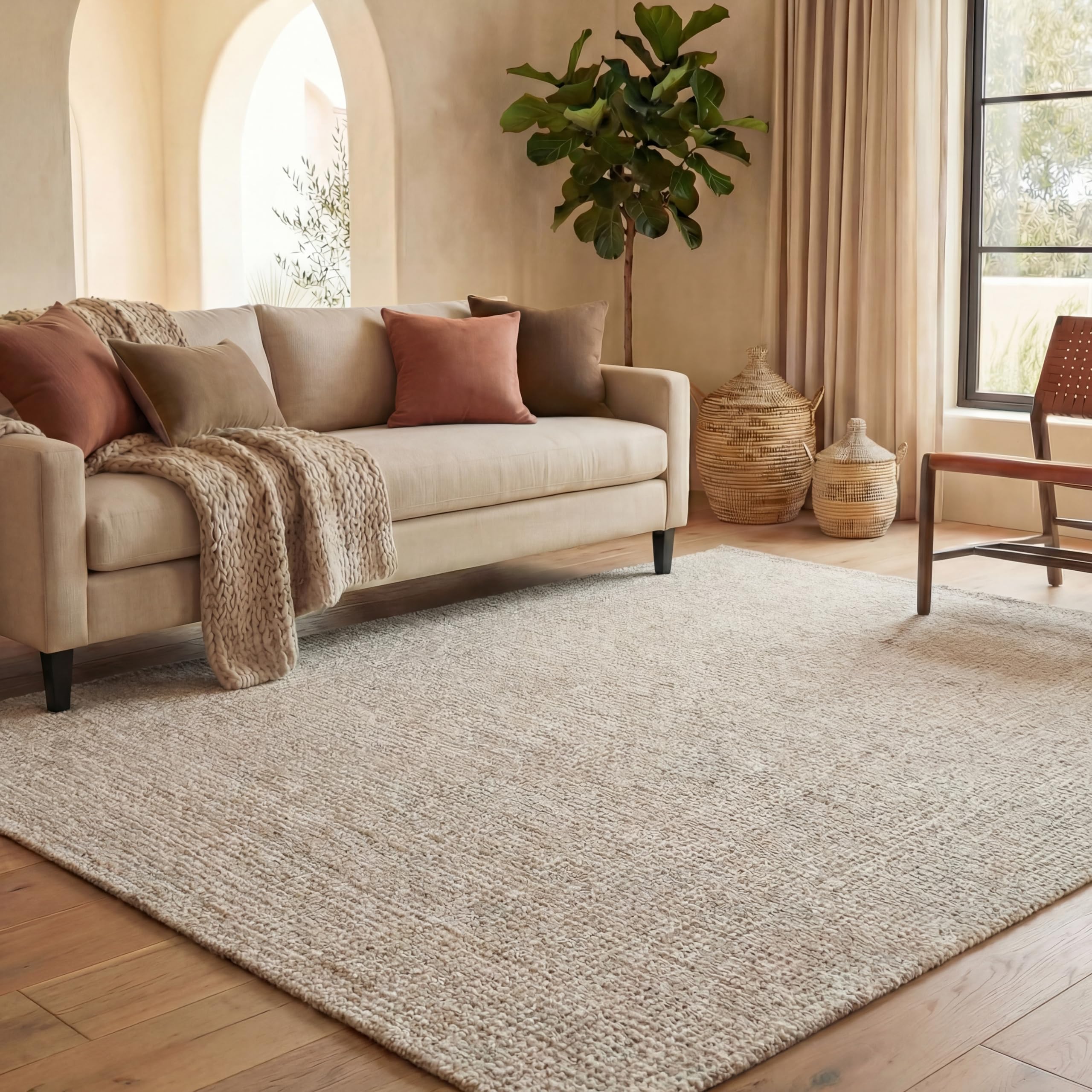 SAFAVIEH Area Rug 8x10 - Abstract Collection - Large - Ivory & Grey, Handmade Wool, Ideal for Living Room, Bedroom, Office, Dining Space (ABT468G)