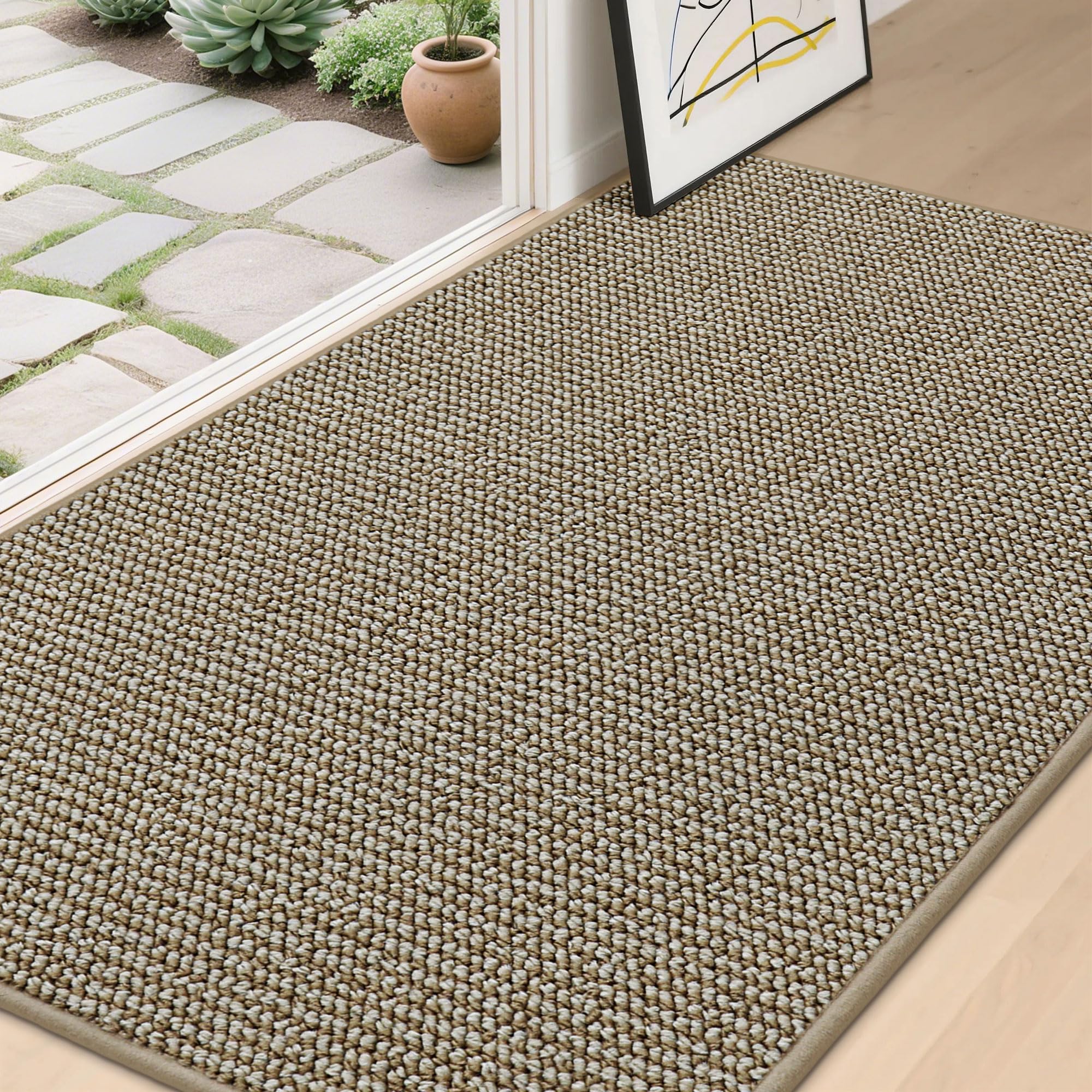 BEQHAUSE Dirt Trapper Door Mat 24" x 36", Non-Slip Washable Doormats Entrance Mat, Dirt Resistant and Absorbent Welcome Mat, Low Profile Floor Mats for Front Back Door and Entryway, Beige