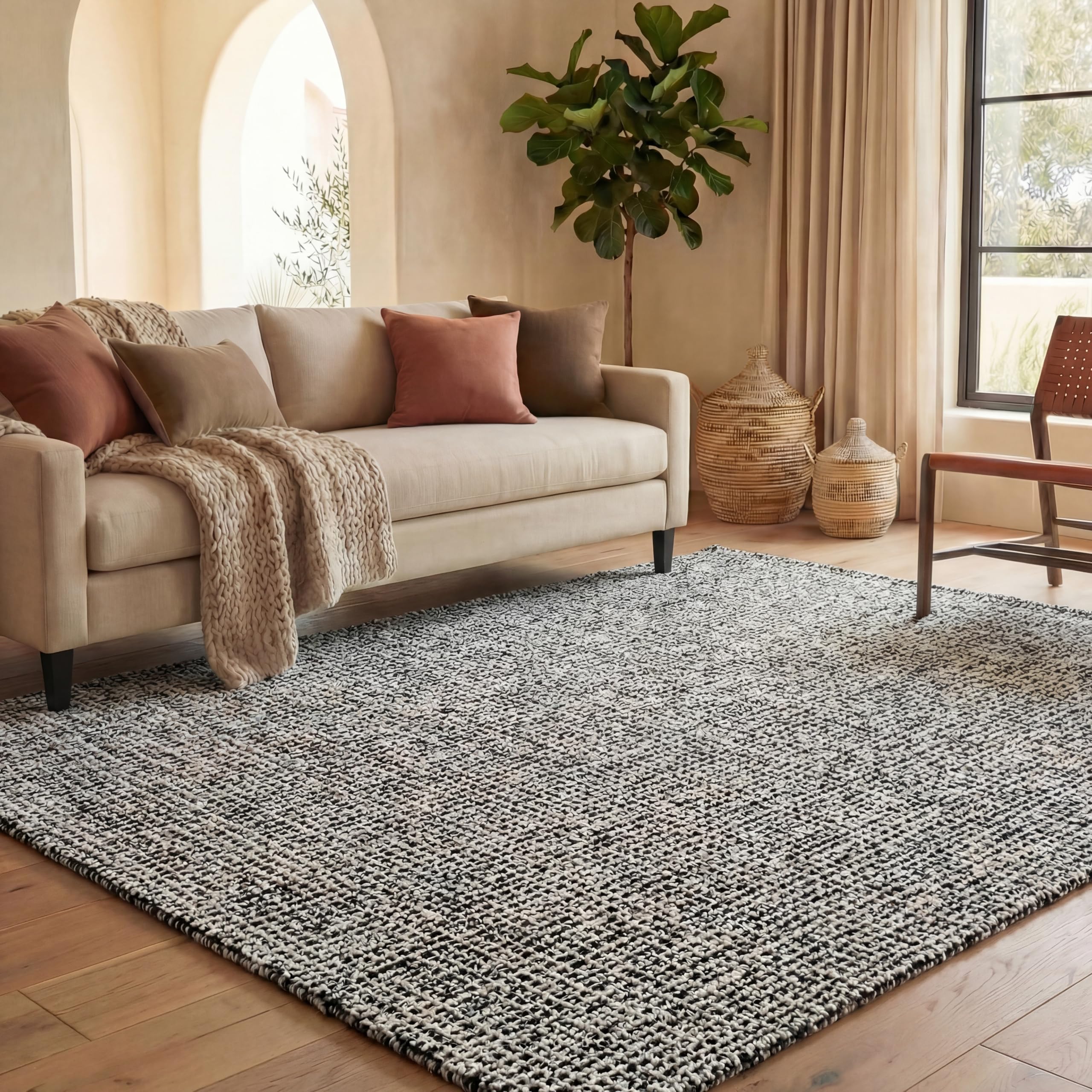 SAFAVIEH Area Rug 8x10 - Abstract Collection - Large - Ivory & Grey, Handmade Wool, Ideal for Living Room, Bedroom, Office, Dining Space (ABT468G)