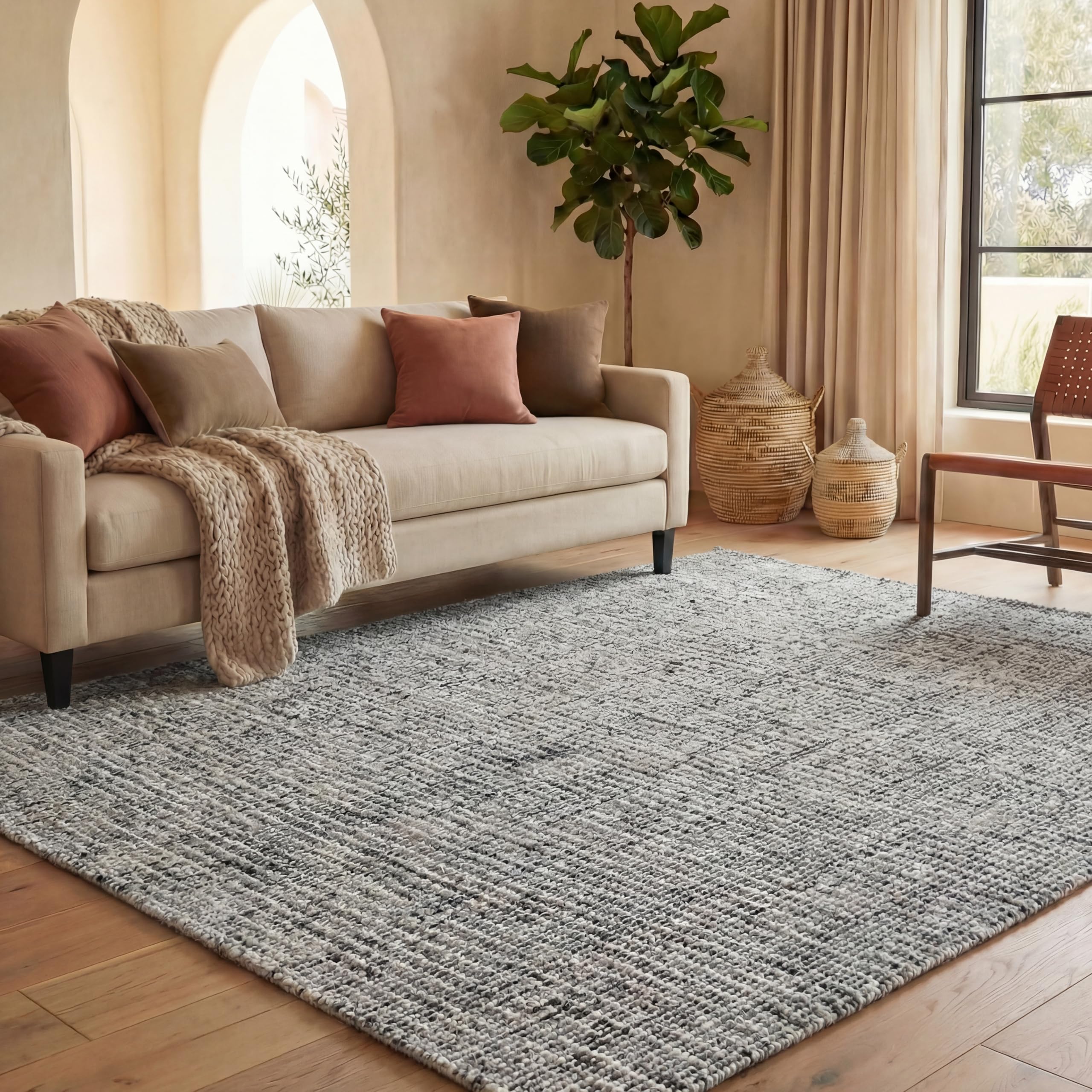SAFAVIEH Area Rug 8x10 - Abstract Collection - Large - Ivory & Grey, Handmade Wool, Ideal for Living Room, Bedroom, Office, Dining Space (ABT468G)