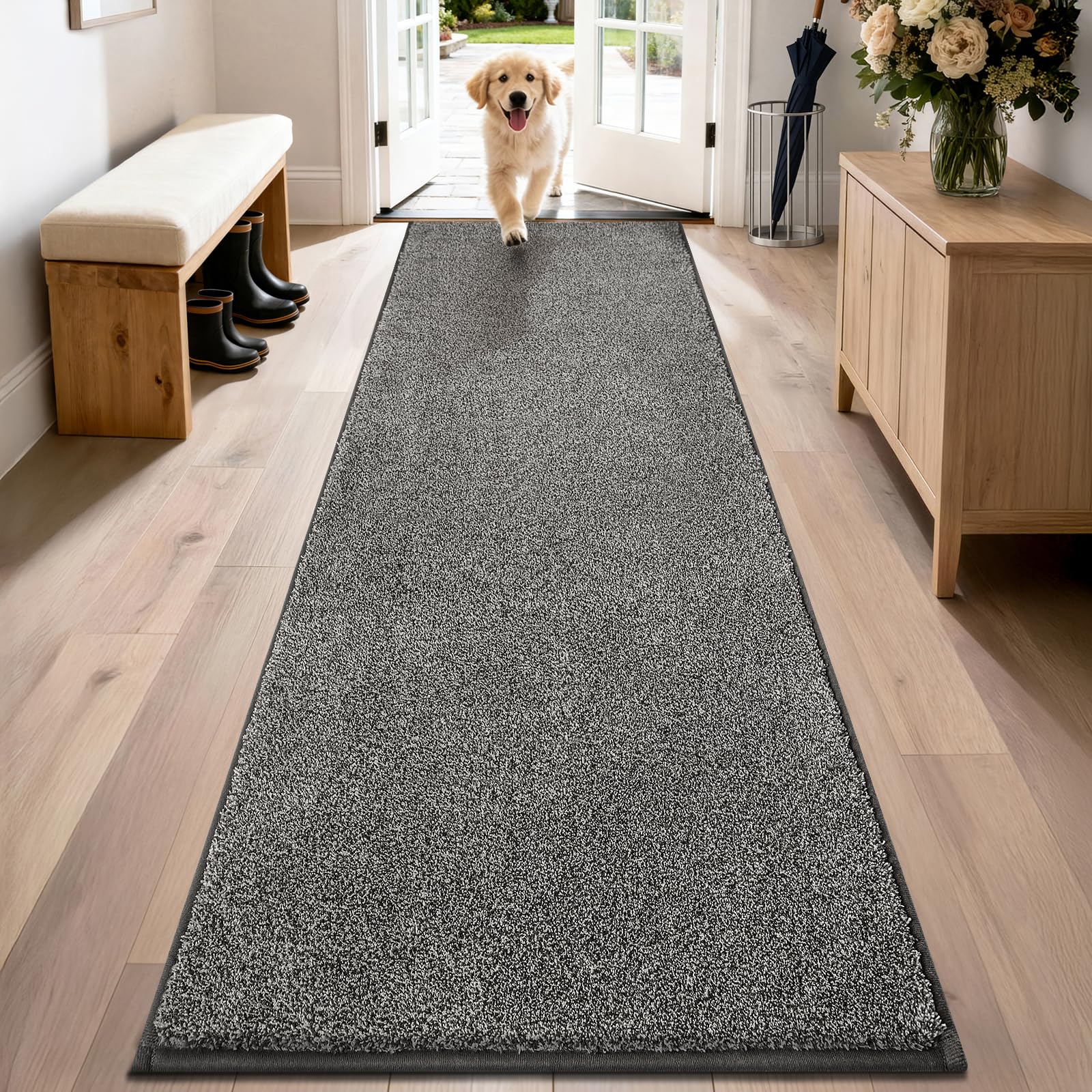 PURRUGS Dirt Trapping Door Mat 24" x 35.5", Non-Slip Machine Washable Entryway Rug, Dog Doormat, Indoor Front Door Mat, Super Absorbent Entry Rug for Muddy Shoes & Paws, Charcoal
