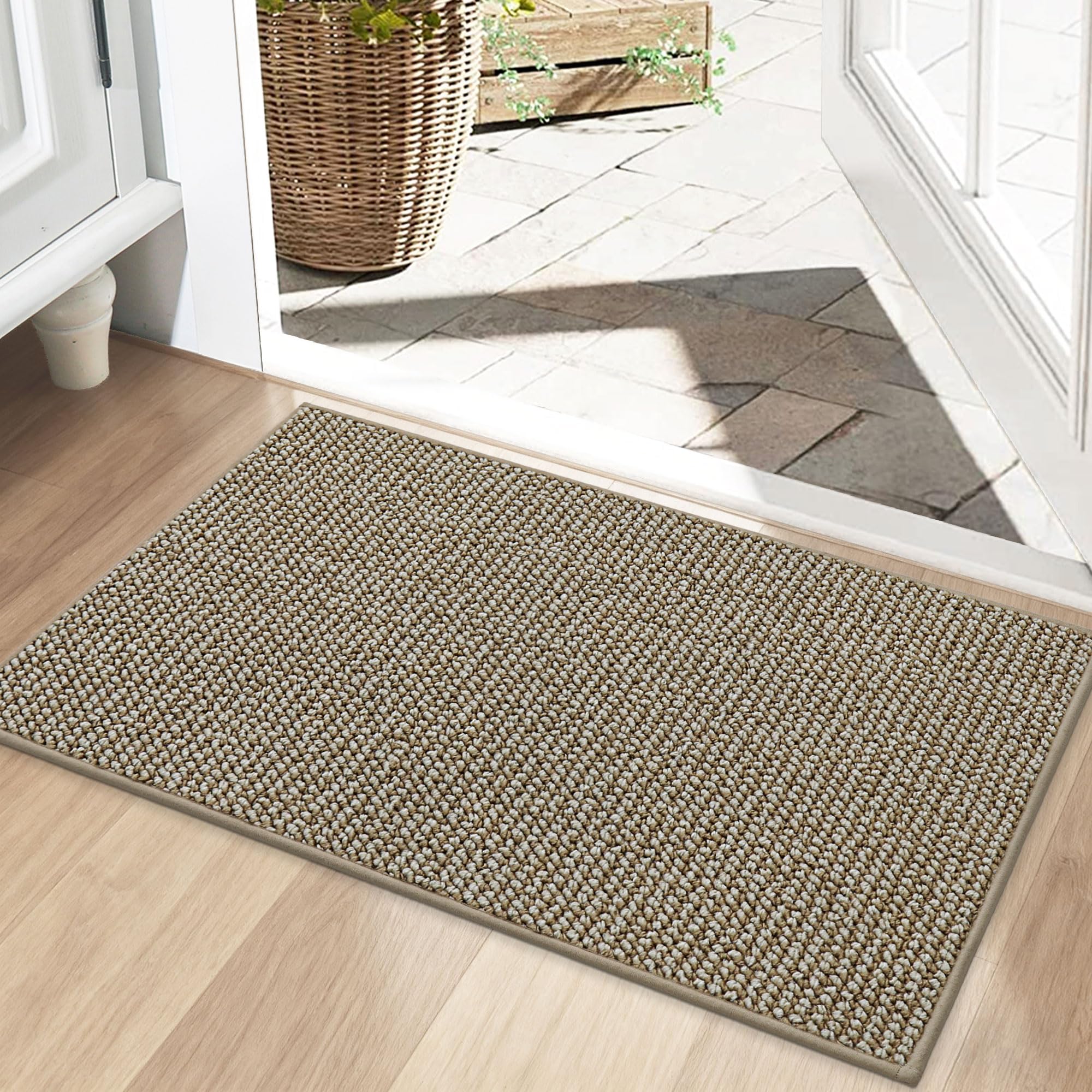 BEQHAUSE Dirt Trapper Door Mat 24" x 36", Non-Slip Washable Doormats Entrance Mat, Dirt Resistant and Absorbent Welcome Mat, Low Profile Floor Mats for Front Back Door and Entryway, Beige