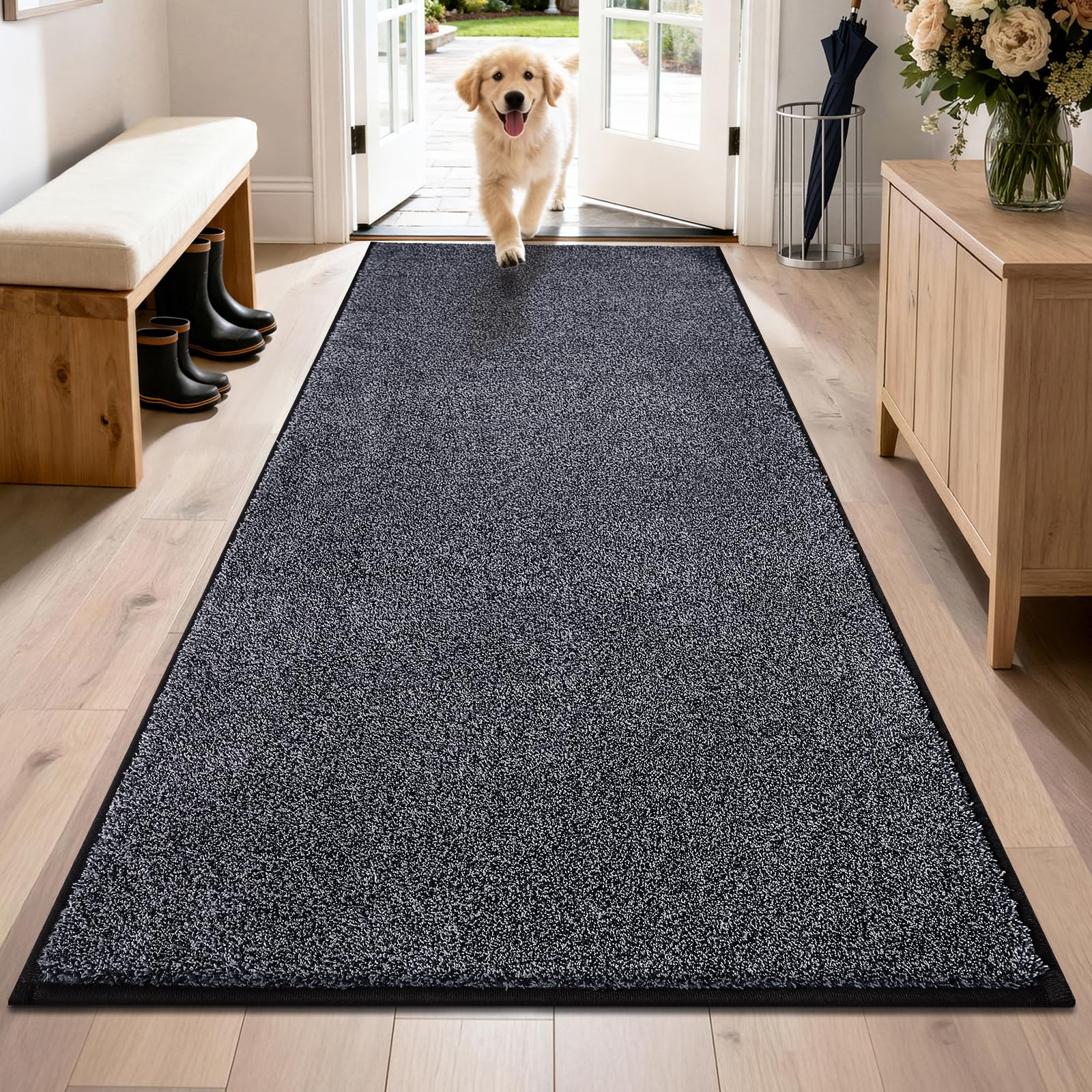 PURRUGS Dirt Trapping Door Mat 24" x 35.5", Non-Slip Machine Washable Entryway Rug, Dog Doormat, Indoor Front Door Mat, Super Absorbent Entry Rug for Muddy Shoes & Paws, Charcoal
