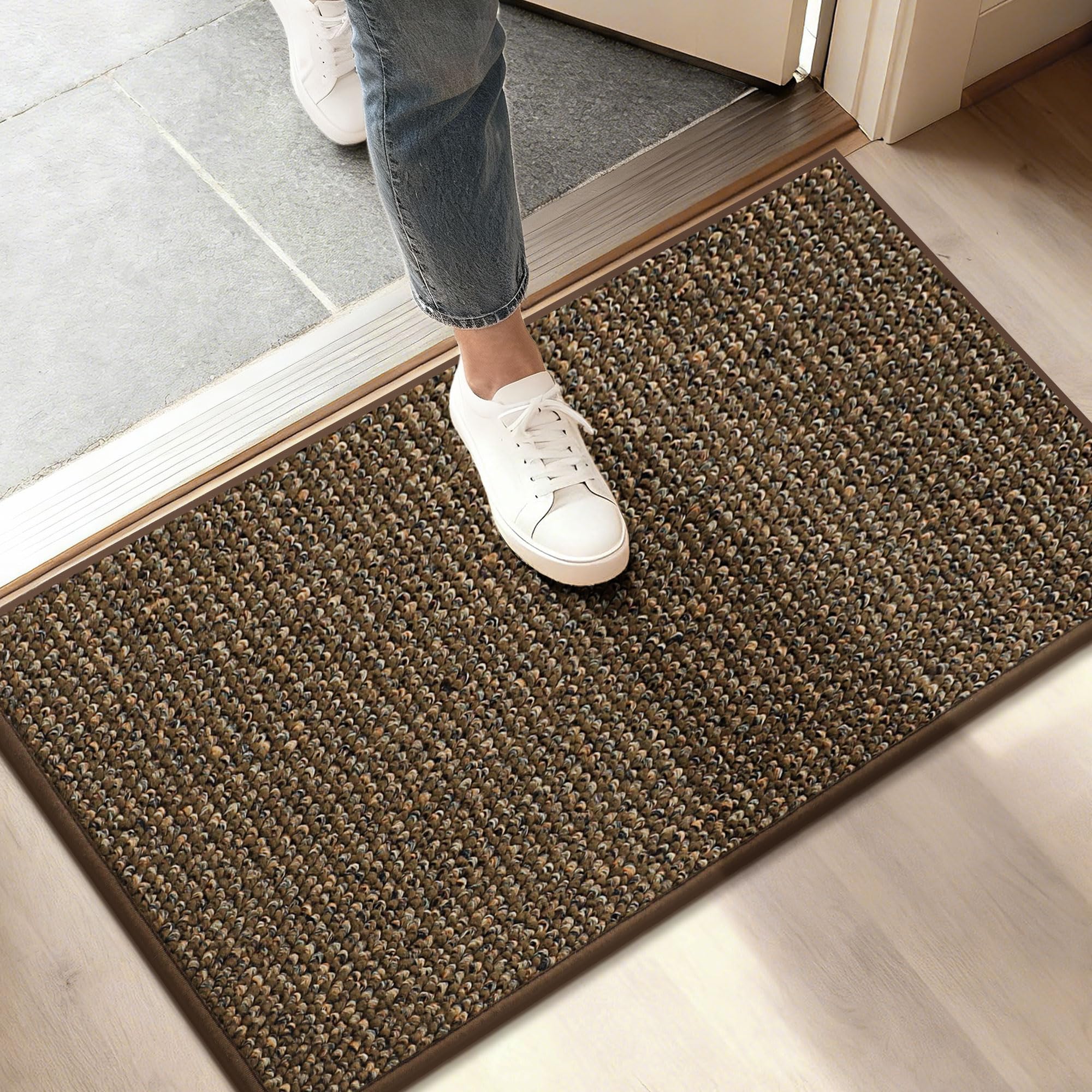 BEQHAUSE Dirt Trapper Door Mat 24" x 36", Non-Slip Washable Doormats Entrance Mat, Dirt Resistant and Absorbent Welcome Mat, Low Profile Floor Mats for Front Back Door and Entryway, Beige