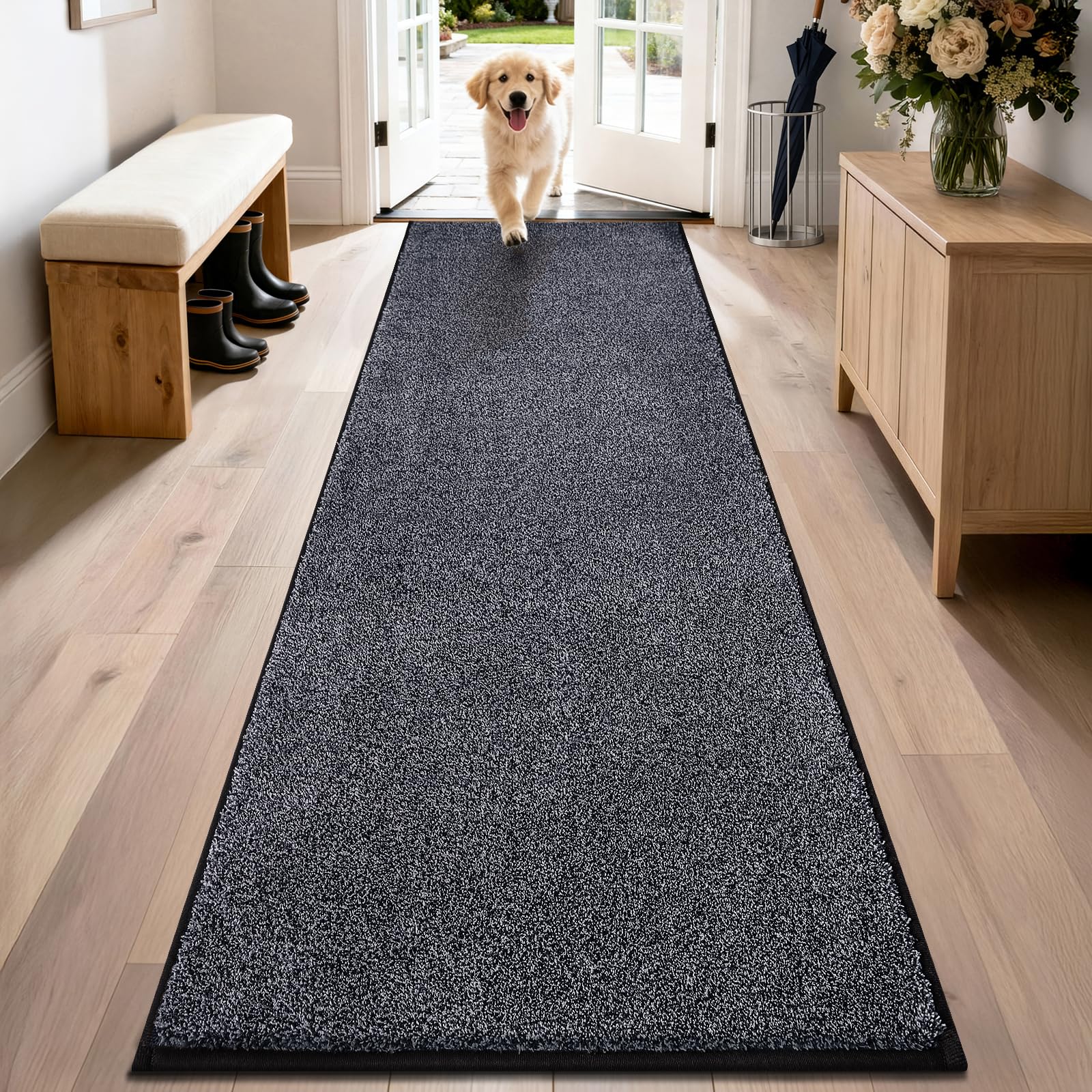 PURRUGS Dirt Trapping Door Mat 24" x 35.5", Non-Slip Machine Washable Entryway Rug, Dog Doormat, Indoor Front Door Mat, Super Absorbent Entry Rug for Muddy Shoes & Paws, Charcoal